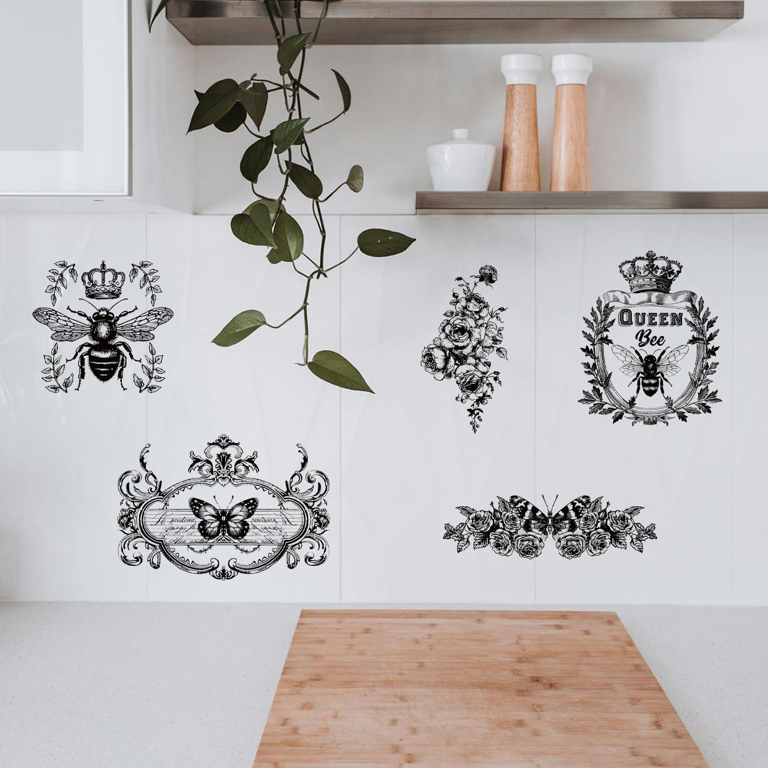 GLOBLELAND 3Pcs Vintage Insect Label Frame Furniture Transfer 6x12inch Birds Wreath Rub on Transfer Self-Adhesive Wall Art Decals for Bedroom Living Room Desk Table Decoration - Image 4