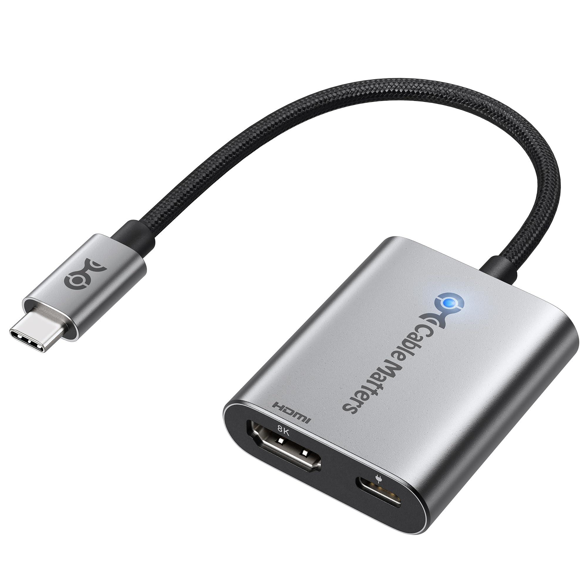 Cable Matters 48Gbps USB C to HDMI 2.1 Adapter with 140W Charging for MacOS, Windows, Supports [4K@240Hz /8K@60Hz HDR], Thunderbolt 4 to HDMI Adapter, Compatible for MacBook, Thunderbolt 5 Laptops