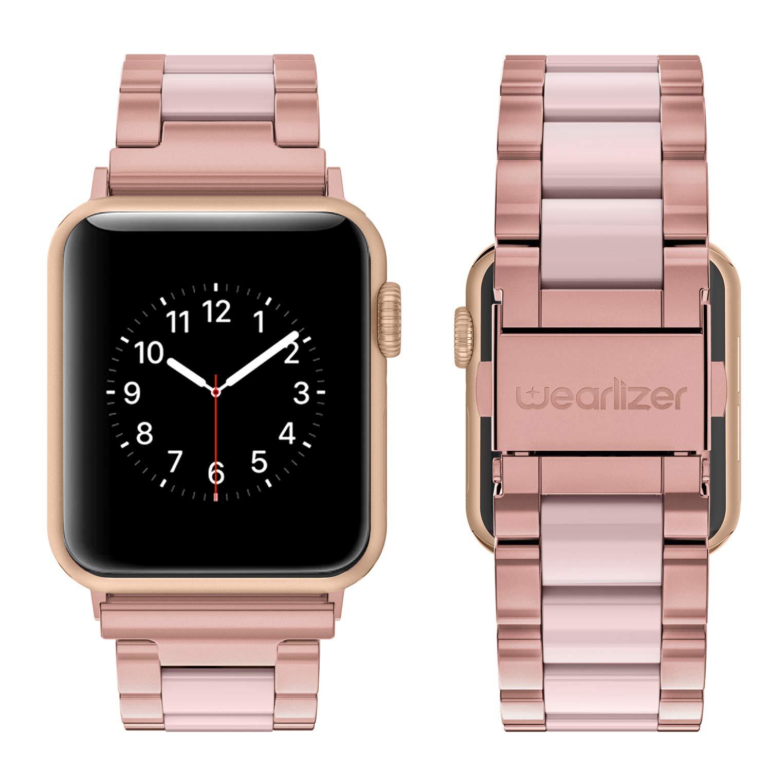 Wearlizer Rose Pink Compatible with Apple Watch Band 38mm 40mm 41mm Womens Mens Replacement, Stainless Steel Strap Fashion Resin Wristband Sleek Bracelet Metal iWatch Ultra2/SE/10/9/8/7/6/5/4/3/2/1 - Image 3
