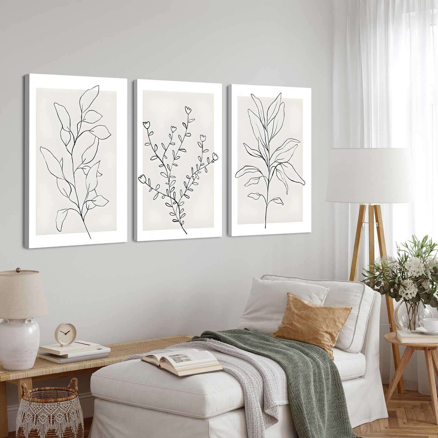 3Pcs Framed Neutral Botanical Wall Art Minimalist Abstract Botanical Line Canvas Posters Prints Modern Beige Boho Plant Paintings Wall Decor Pictures for Bedroom Living Room Home Decoration - Image 2