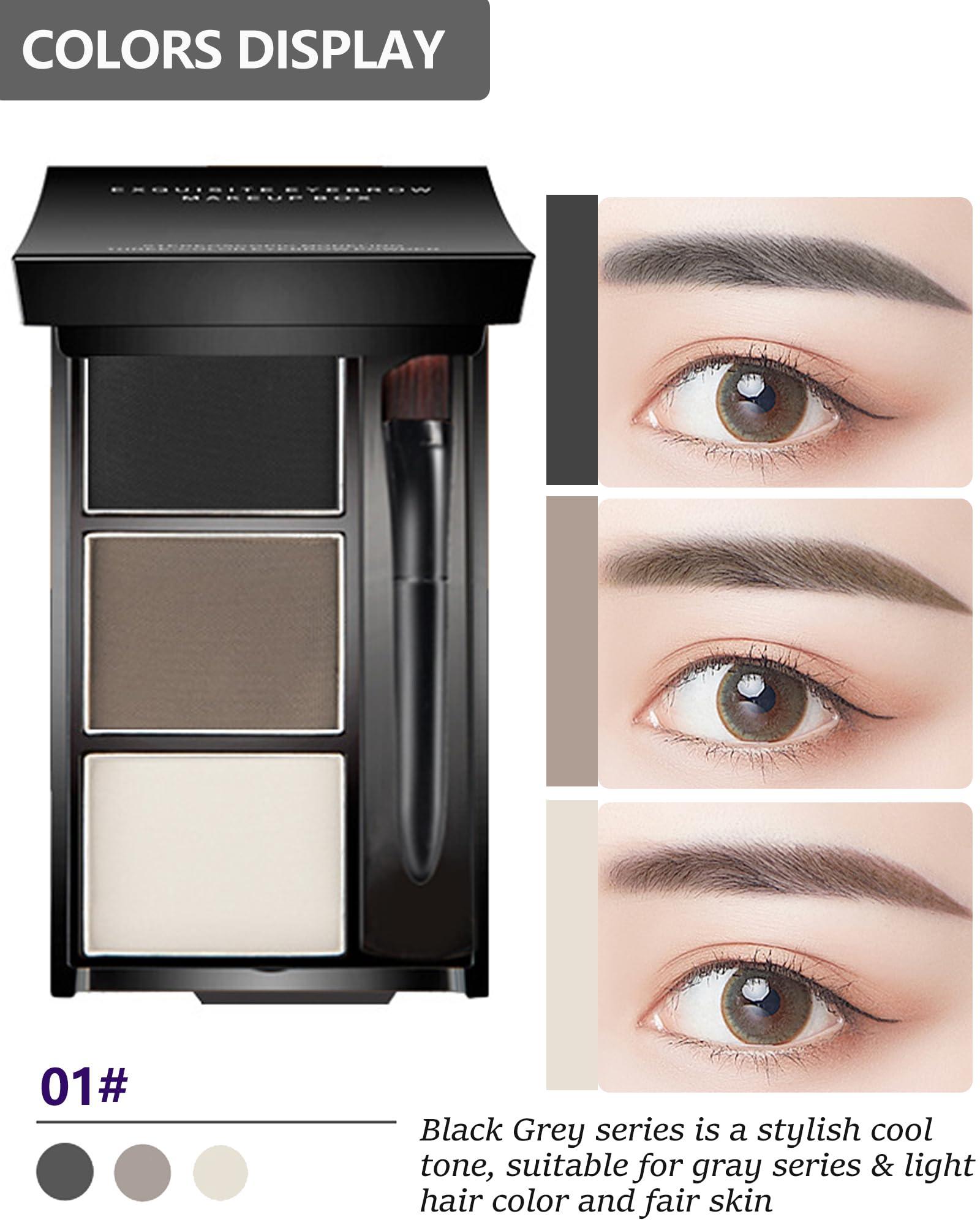 Eyebrow Powder Makeup Kit-3 Colors Eye Brow Powder Palette Long-Lasting Waterproof, Black Brown Series Brow Powder, Fill & Sculpt Full Eyebrows for Women, With Mirror, Brow Brush & Razor-Set 01 - Image 2