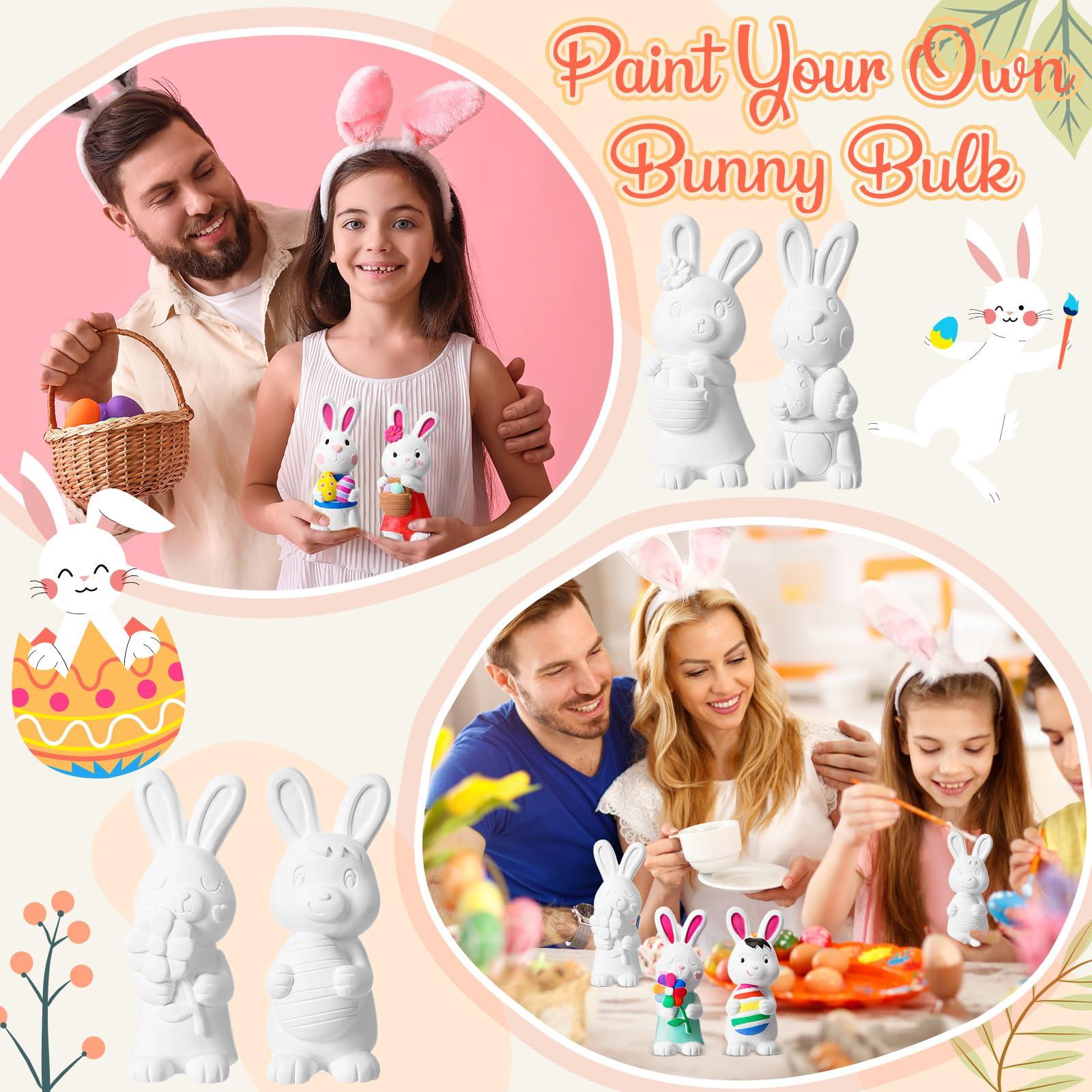 Zubebe 12 Pcs Ready to Paint Your Own Easter Bunny Figurines 5.1 Inch 3D Unpainted Blank Ceramics to Paint Bunny Statues Large DIY Arts Crafts Rabbit Ceramic Figurines for Easter Day Decor, 4 Styles - Image 7