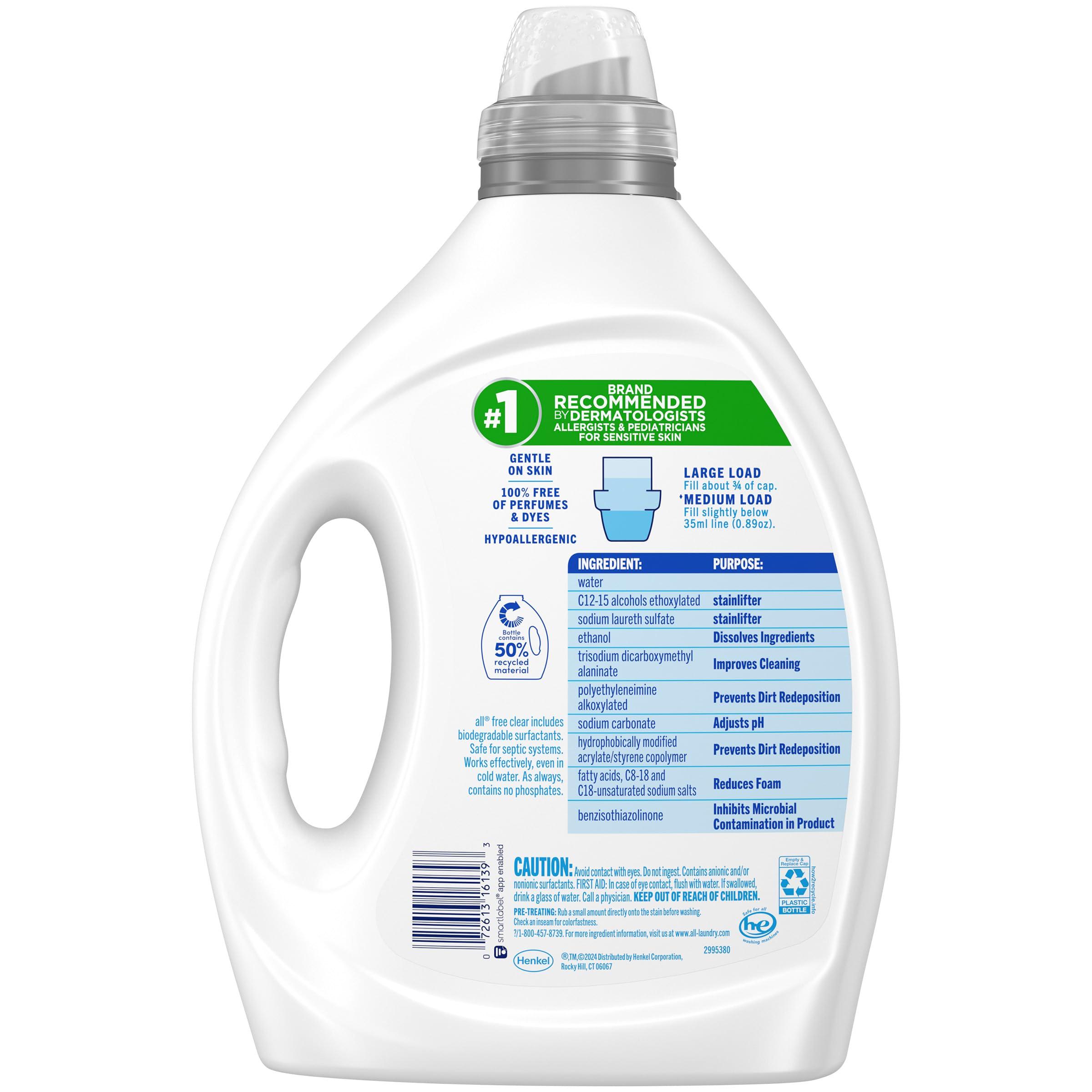 all Liquid Laundry Detergent, Free Clear for Sensitive Skin with OXI, Unscented and Hypoallergenic, 2X Concentrated, 90 Loads - Image 2