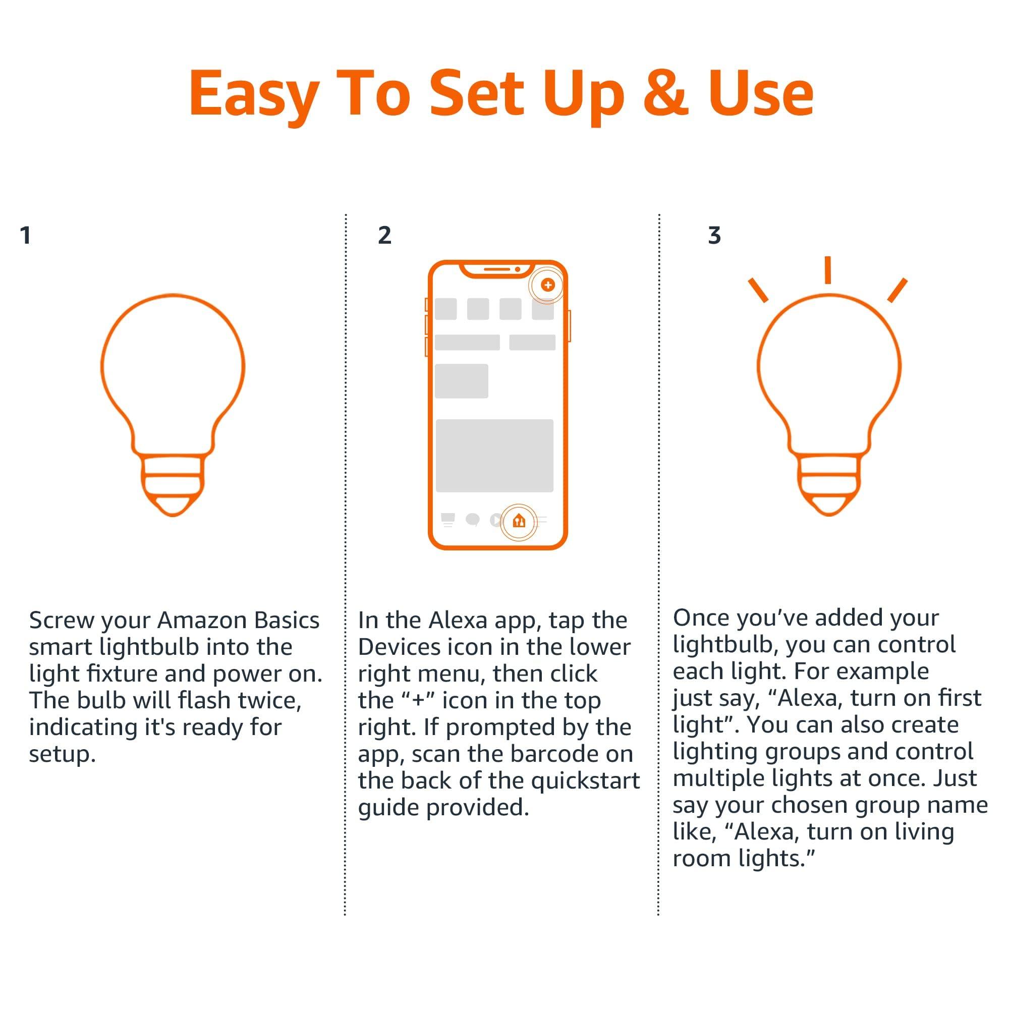 Amazon Basics Smart A19 LED Light Bulb, Color Changing, 9W (60W Equivalent), 800LM, Works with Alexa Only, 2.4 GHz Wi-Fi, No Hub Required, 1 Pack - Image 5
