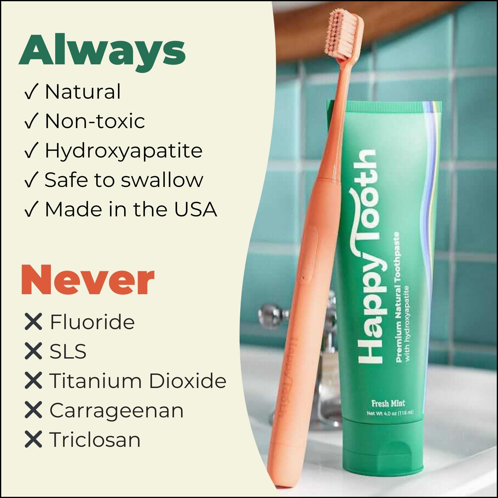Happy Tooth Hydroxyapatite Toothpaste, Fluoride Free, Natural Whitening for Kids, Toddlers and Adults, SLS Free, Enamel Safe, Dentist Formulated with Clean Ingredients, Fresh Mint Flavor, 3.4oz - Image 3