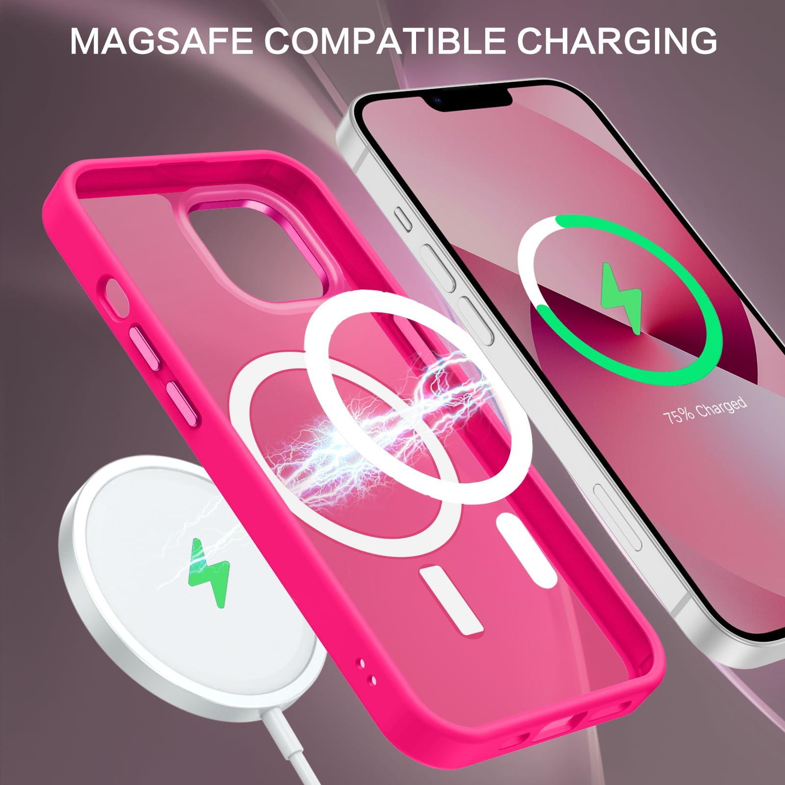 BENTOBEN Magnetic for iPhone 13 Case & iPhone 14 Case [Compatible with Magsafe] Translucent Matte Phone Case iPhone 13/14 Slim Shockproof Women Men Protective Cover for iPhone 13/14 6.1", Hot Pink - Image 4