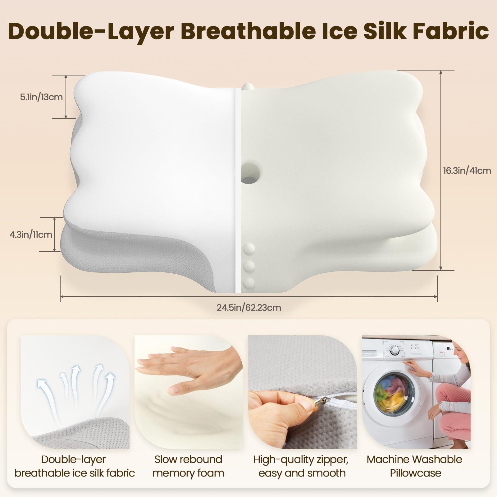Tranqifit Cervical Pillow for Neck Pain Relief, Memory Foam Pillows for Sleeping, Ergonomic Orthopedic Pillow with Cooling Pillowcase, Contour Neck Support Pillow for Side, Back and Stomach Sleepers - Image 8