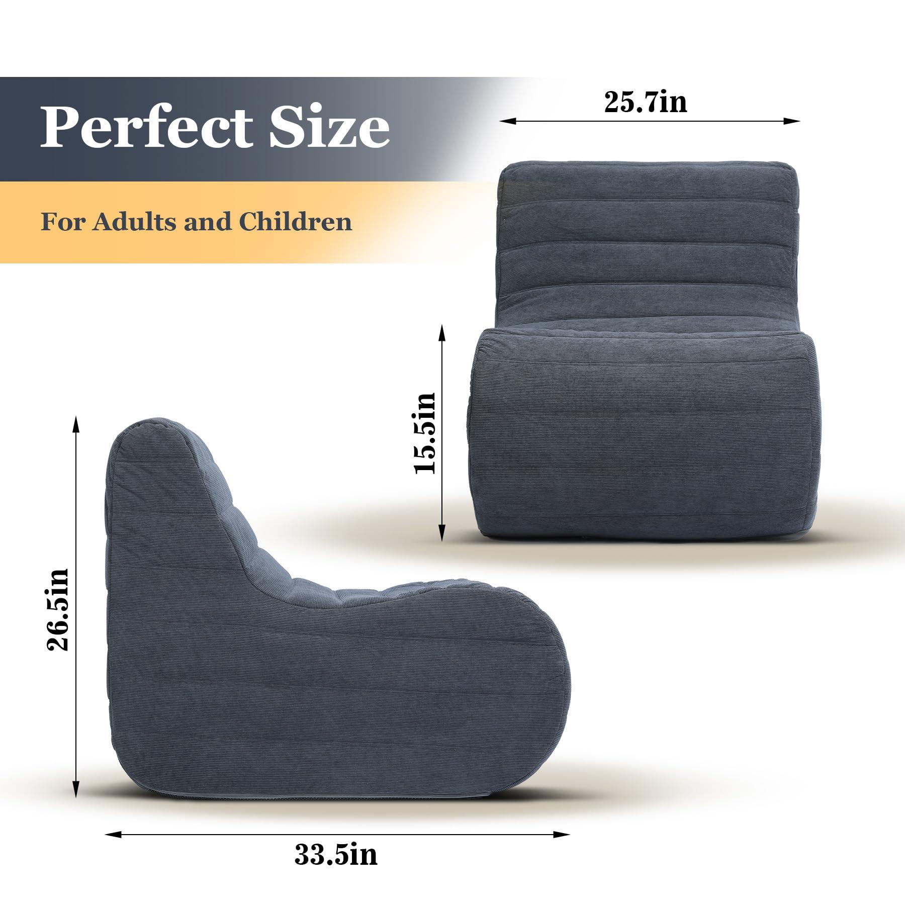 KKdema Bean Bag Chair, Fireside Bean Bags Lazy Sofa Sack, Big Beanbag Chair Floor Couch, Memory Foam Lounge Chair for Bedroom, Living Room, Office and Home (Gray) - Image 2