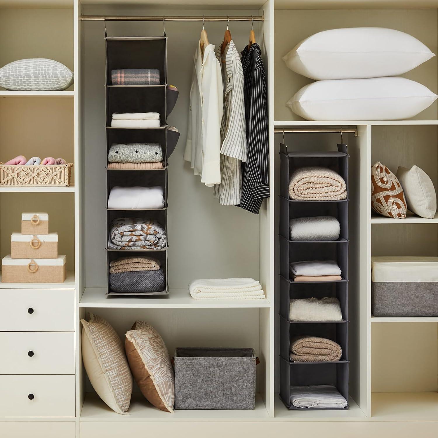YOUDENOVA Hanging Closet Organizer and Storage, 6-Shelf Closet Hanging Storage Shelves, Grey - Image 4