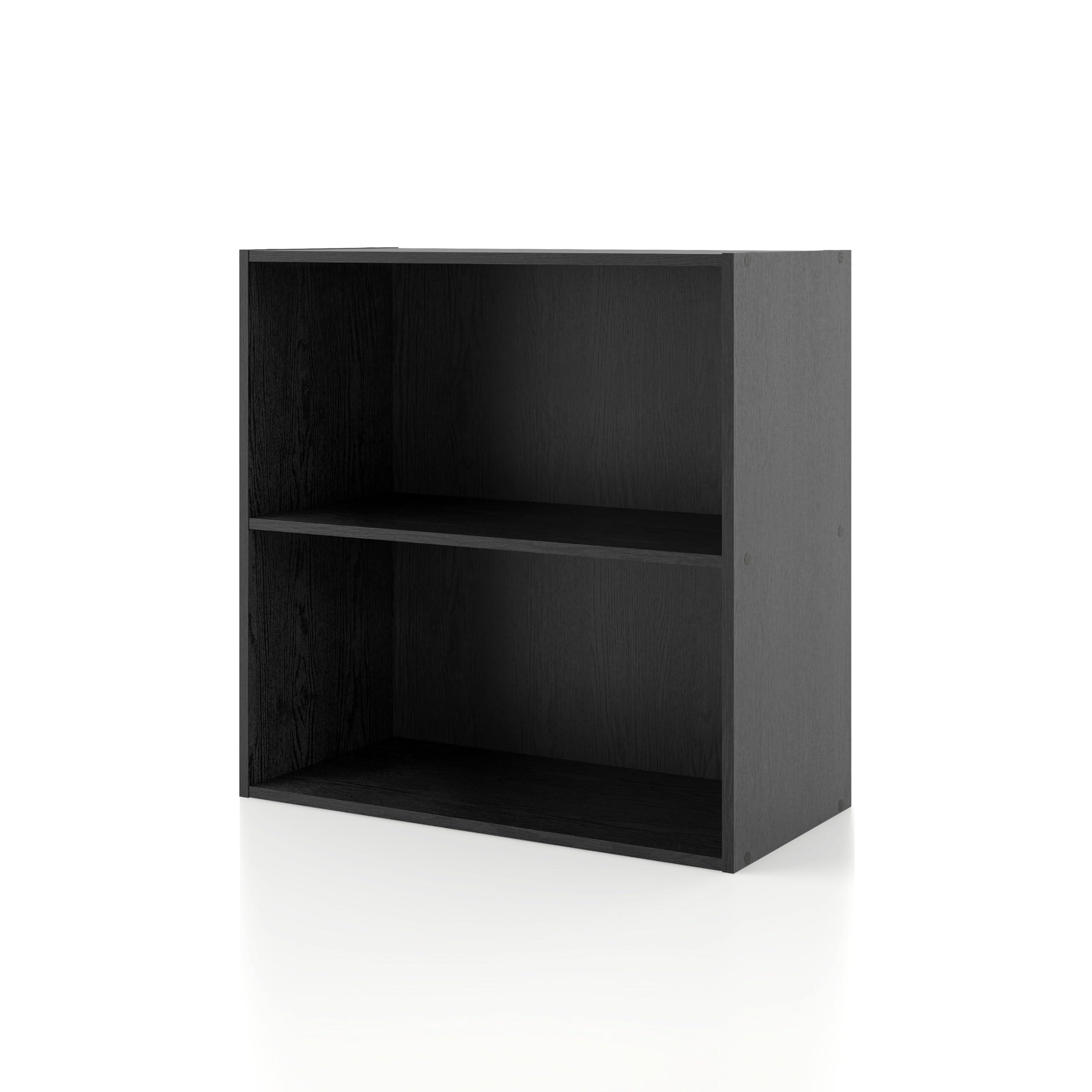 HOMES: INSIDE + OUT Apexa 2-Tier Cube Storage Organizer Shelves, Stackable Wood Bookcase Fits Cubby Bins for Organization, Dorm Teen Room Decor & Home Office, Black