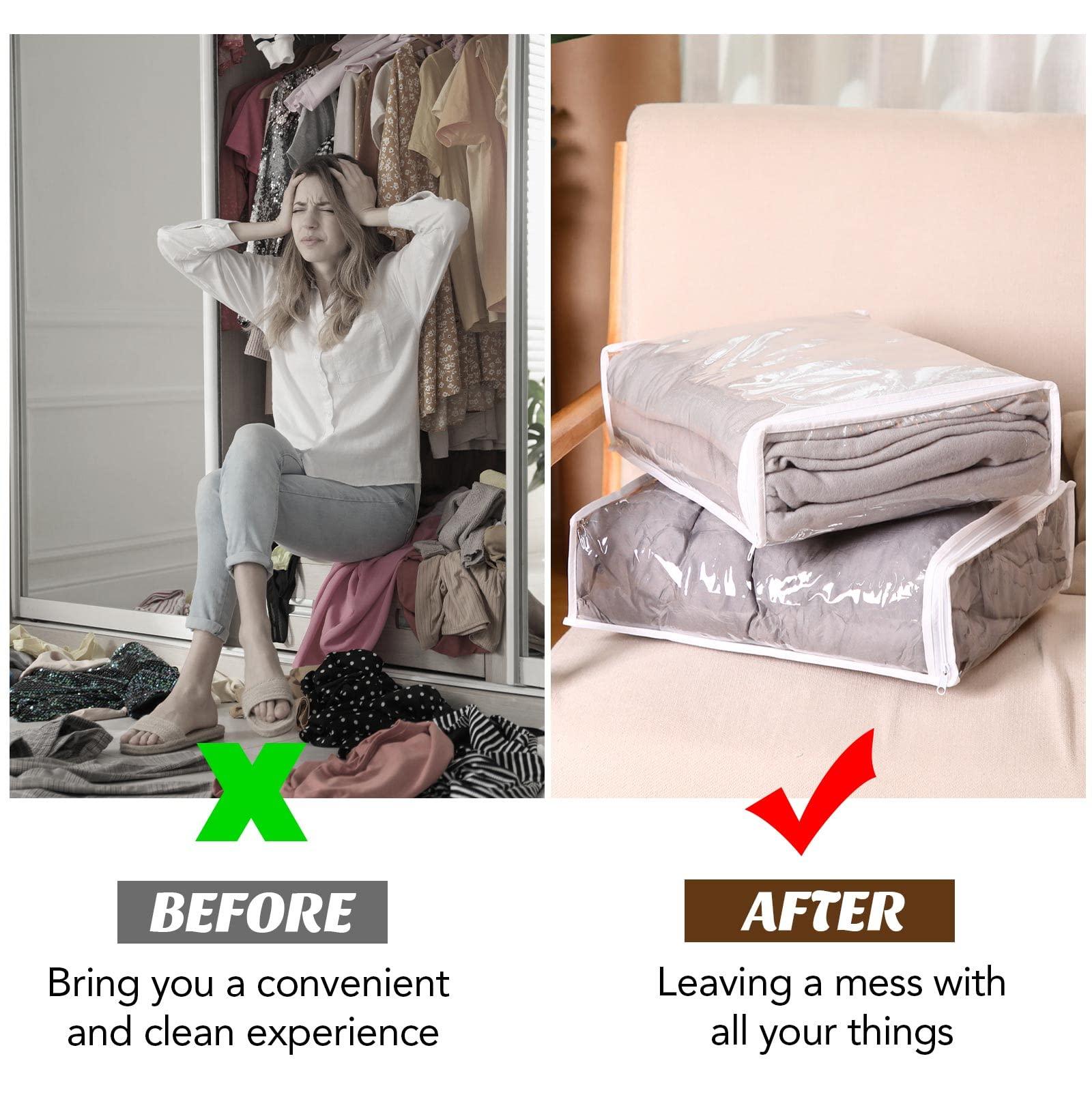 30 Packs Clear Zippered Storage Bags Plastic Storage Bags for Clothes, Sheet Organizers PVC Vinyl Sweater Organizers for Home Blankets Fabrics Cosmetics, 15x11x4" - Image 5
