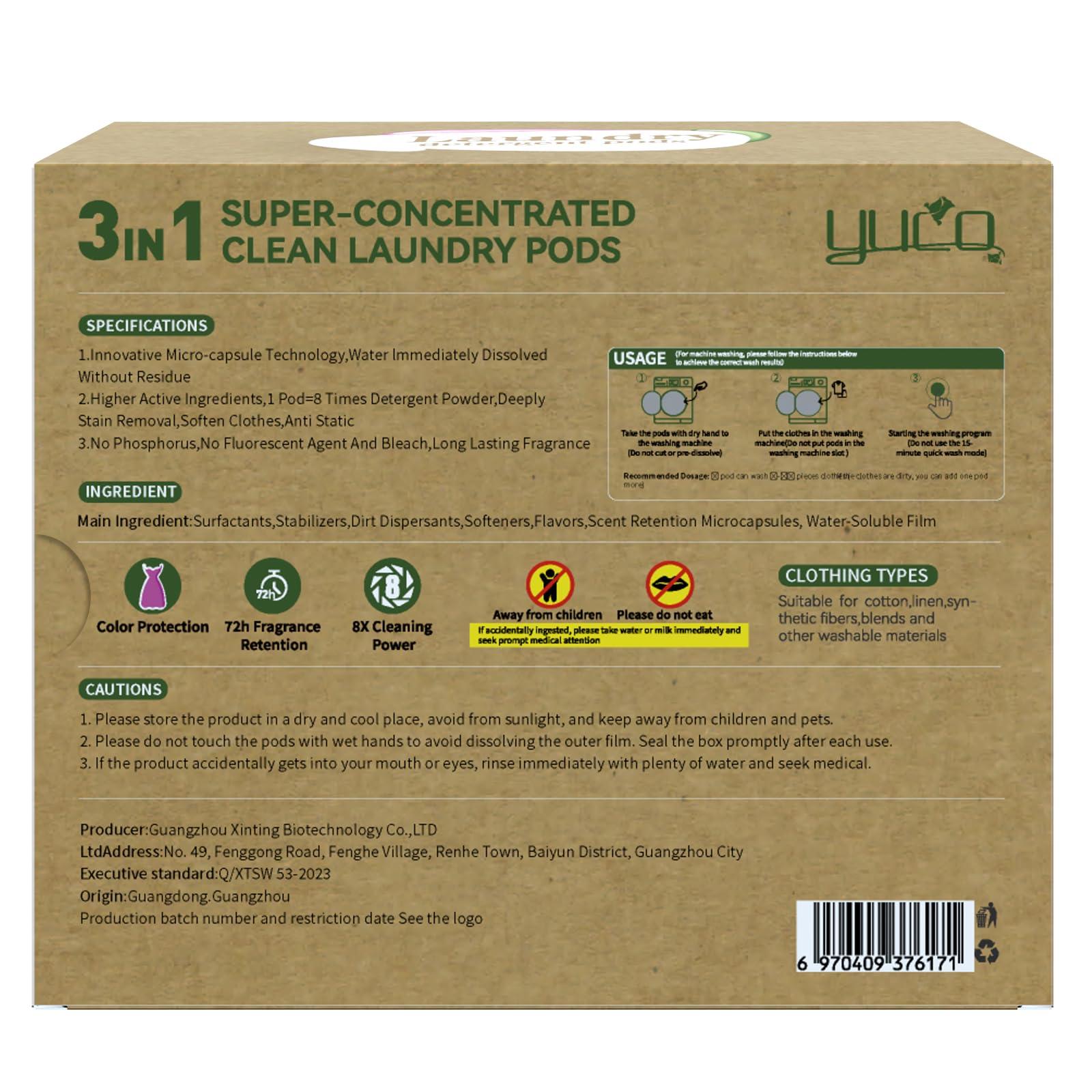 YUCO Pods Laundry Detergent Hypoallergenic, 3IN1 Super Cleaning Power, Microcapsule Fragrance Retention Technology (Forest Scent,1 Box of 32 Pod,Net 15g/pod,Net 480g) - Image 2