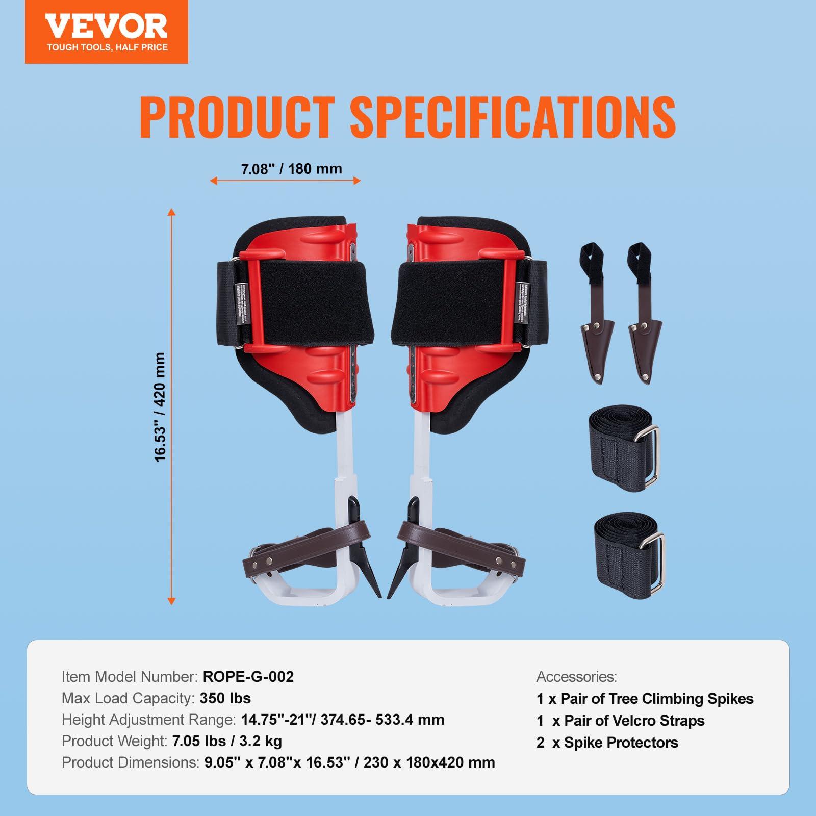 VEVOR Tree Climbing Spikes, 1 Pair Climbing Spurs, 350lbs Load Capacity Tree Climbing Gear with Straps and Spike Protectors, Arborist Equipment for Climbers, Hunting, Fruit Picking - Image 7