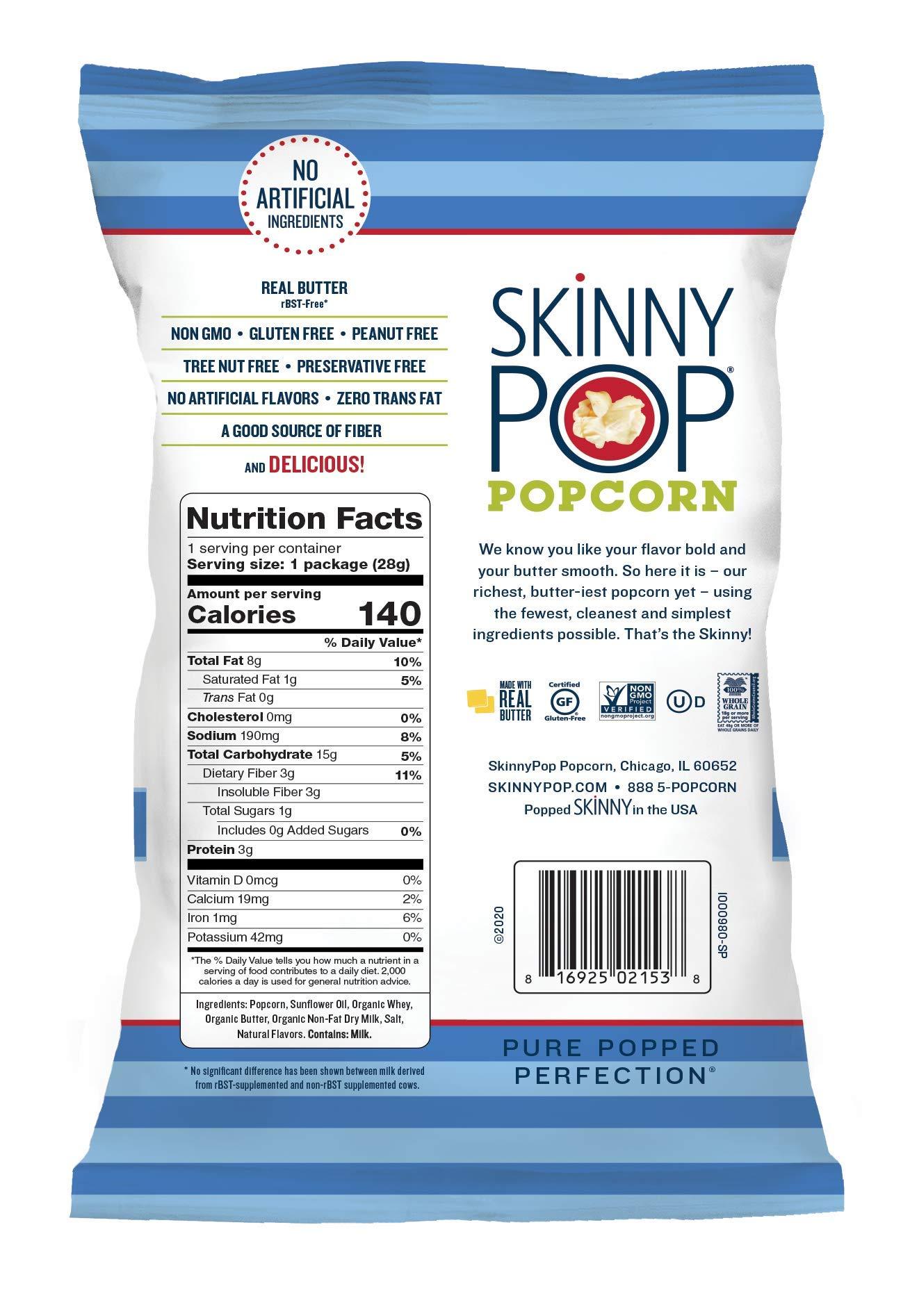 SkinnyPop Butter Popcorn , 12ct, 1oz Individual Snack Size Bags, Skinny Pop, Healthy Popcorn Snacks, Gluten Free - Image 2