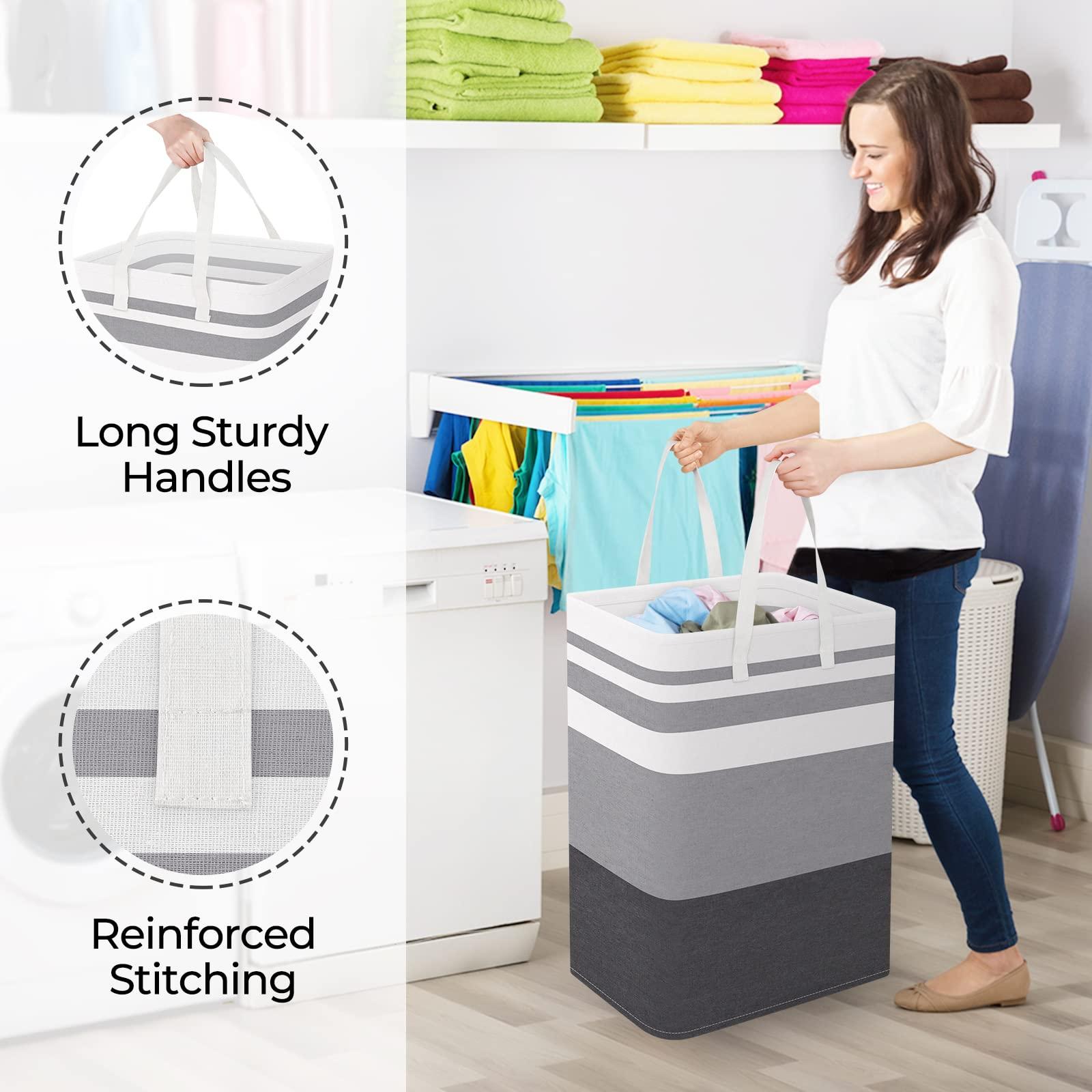 StorageRight Large Collapsible Laundry Basket Hamper with Easy Carry Handles，Freestanding Clothes Hampers for Laundry, Bedroom, Dorm, Towels, Toys, 75L, Gradient Grey - Image 5