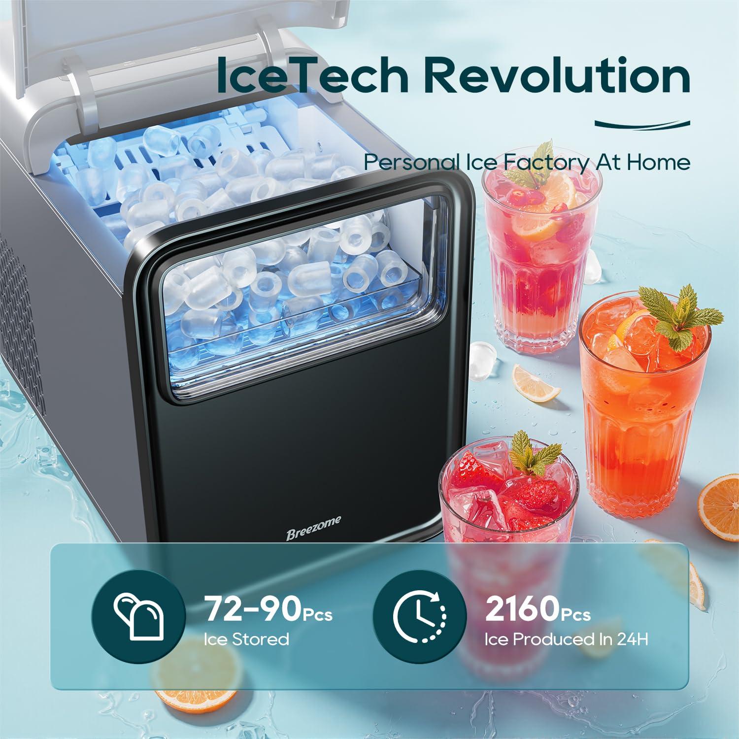 BREEZOME Ice Maker Countertop, Self-Cleaning Ice Machine, 9 Cubes in 6 Mins, 26.5lbs in 24Hrs, Compact Ice Maker with Basket & Scoop, Quiet Operation, 2 Sizes of Bullet Ice for Home Kitchen Camping RV - Image 5