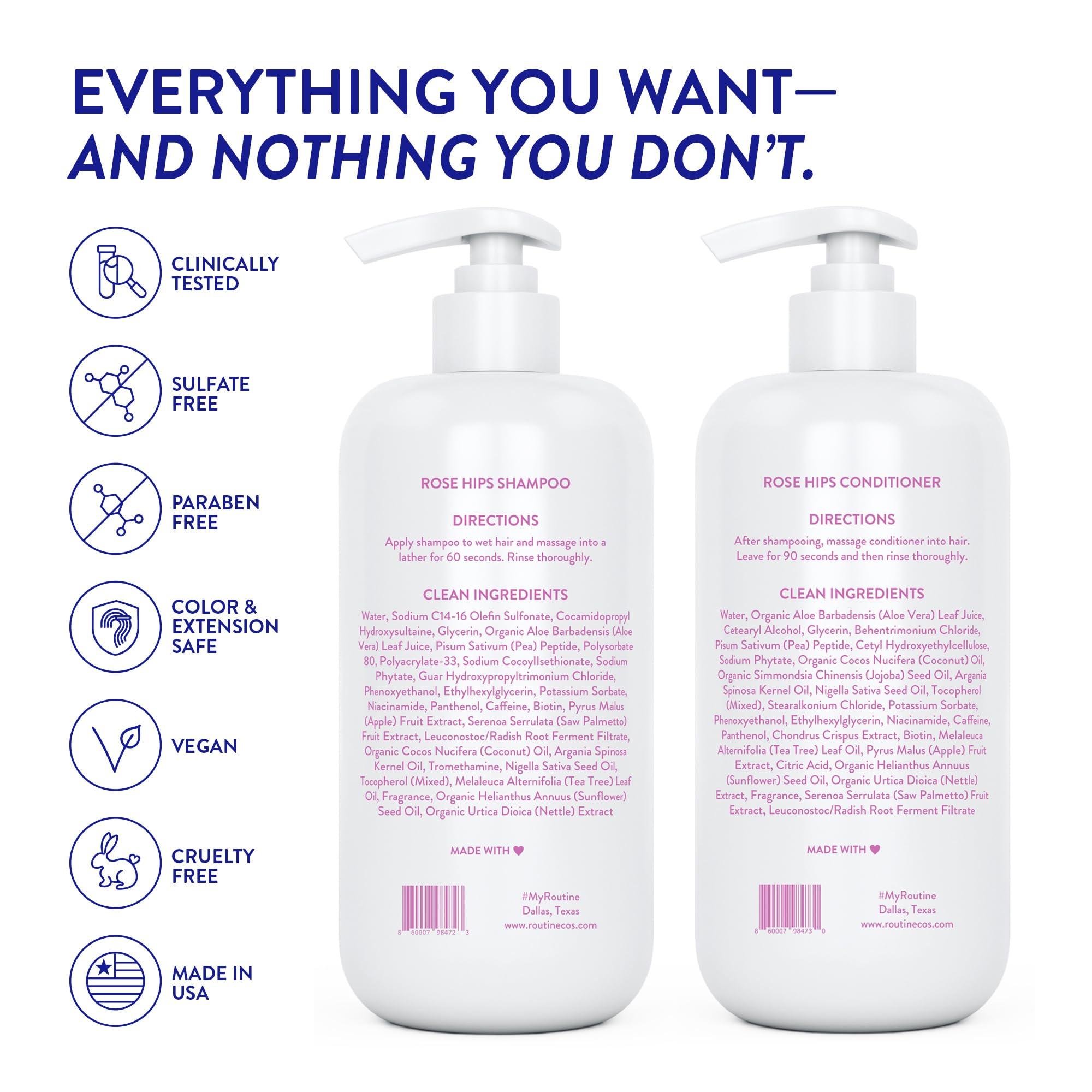 Routine Wellness Anti-Thinning Shampoo and Conditioner Set for Thinning Hair - Biotin DHT Blocker Women & Men - Color Safe Shampoo for Hair Loss & Healthier Hair - Rose Hips (Pack of 2) - Image 8