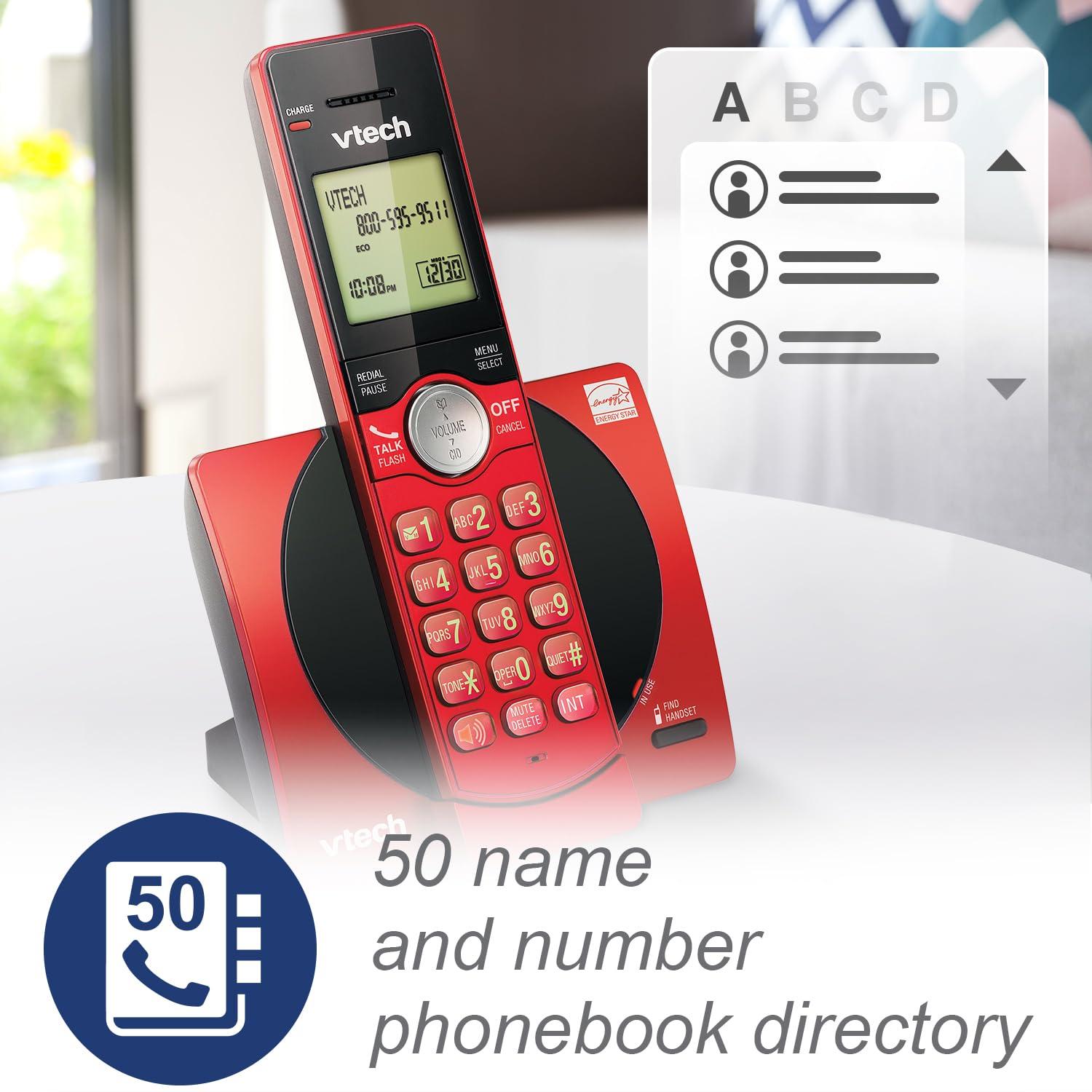 VTech Cordless Phone for Home with Caller ID/Call Waiting, CS6919-16 Landline Phones, Illuminated Keypad, Full Duplex Speakerphone, Wall Mount, Red - Image 4