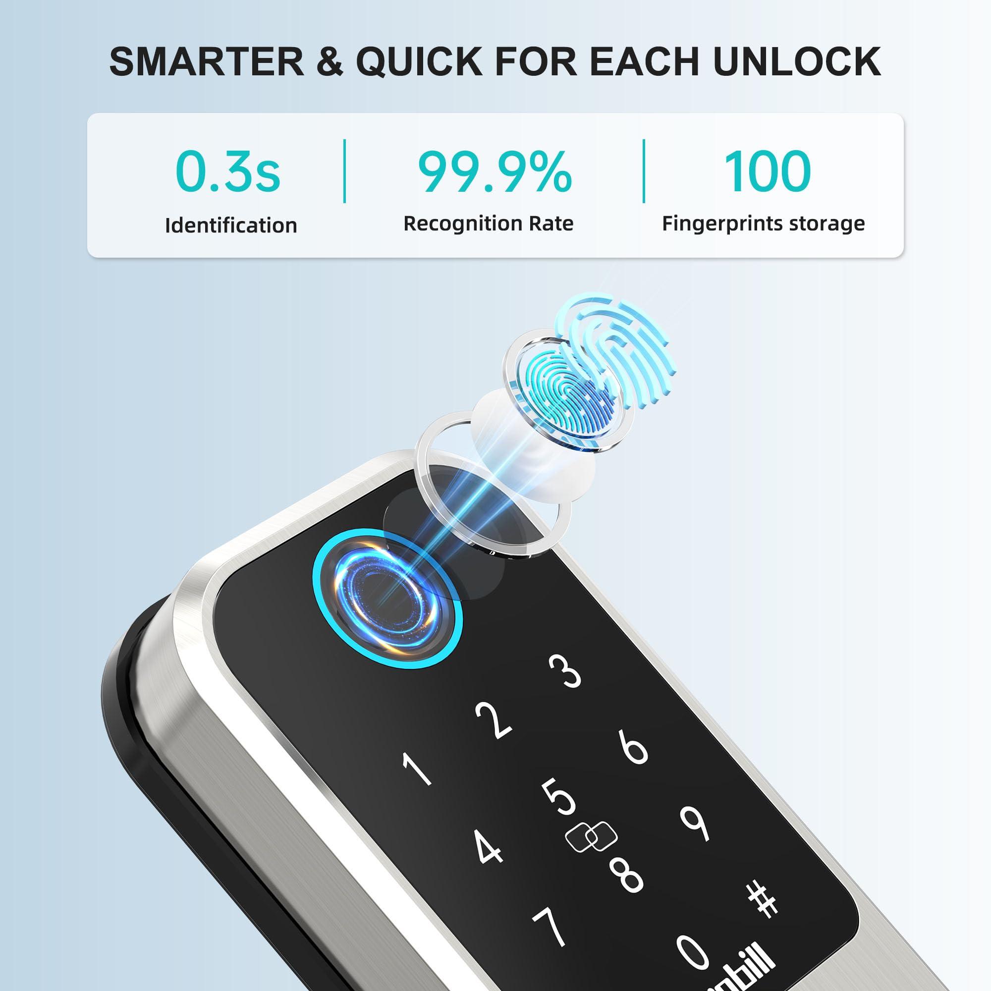 Wi-Fi Smart Deadbolt Keyless Entry: 9-in-1 Hornbill Smart Lock for Front Door, Smart Deadbolt Lock, Electronic Keypad Code Fingerprint Unlock, Works with Alexa for Home Office Hotel, Satin Nickel - Image 4