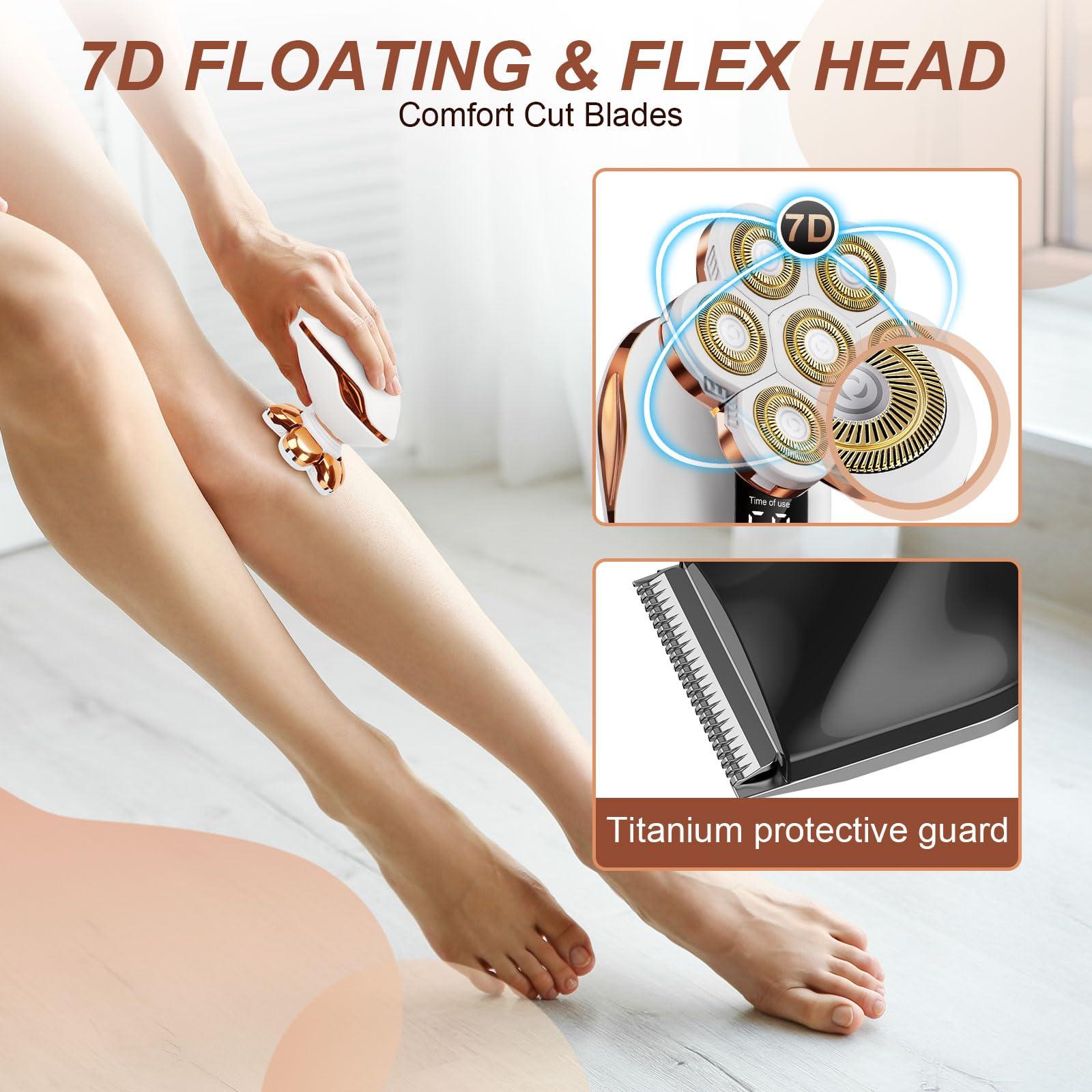 2-in-1 Electric Razors for Women, Wet/Dry 7D Rechargeable Rotary Shaver for Legs, Water Resistant Grooming Kit - Electric Razors for Women, Facial Hair Removal, Bikini Trimmer, Lips - Gentle Hair Remo - Image 4