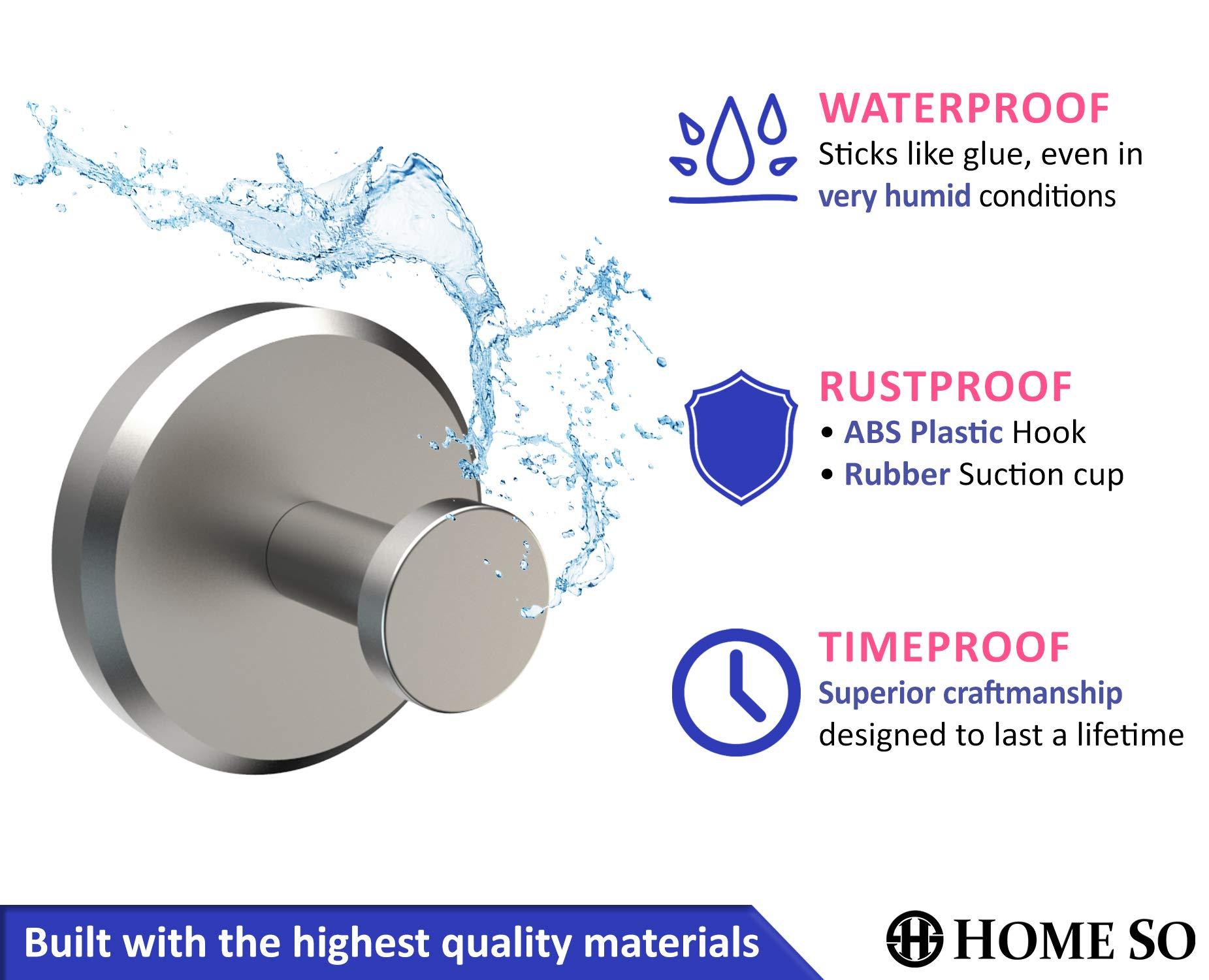 HOME SO Suction Cup Hooks for Shower, Bathroom, Kitchen, Glass Door, Mirror, Tile – Loofah, Towel, Coat, Bath Robe for Hanging up to 15 lbs – Polished Matte Chrome, Brushed Nickel (2-pack) - Image 6