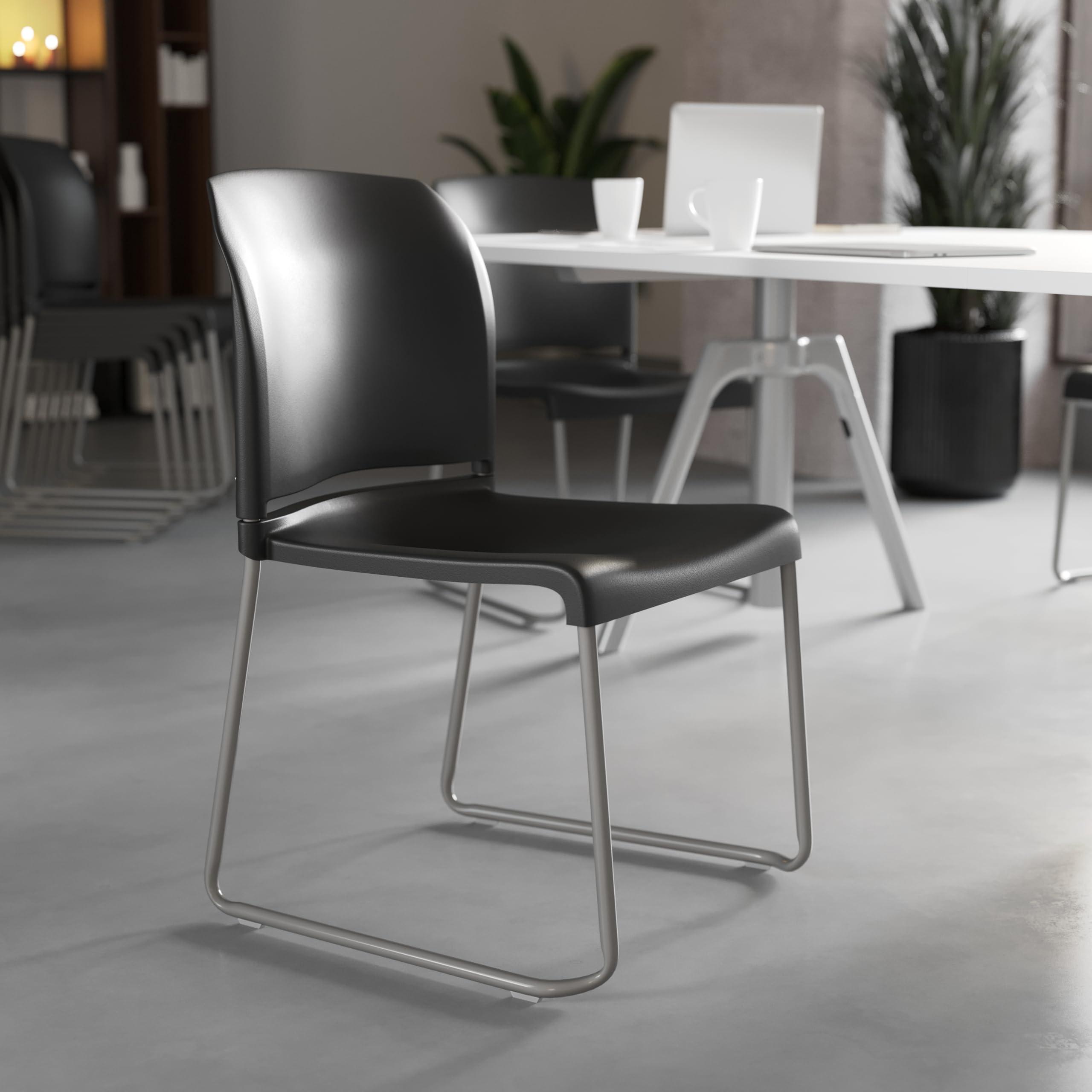 Flash Furniture Hercules Series Contoured Stacking Chairs for Waiting Rooms and Offices, Ergonomic Lobby Chairs with Curved Back, Set of 5, Black - Image 2