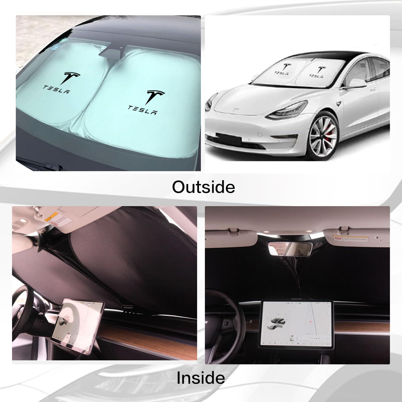 300T Sunshade for Tesla Model Y Model 3, Car Accessories 2025 for Tesla, Front Window Sunshade with Organizer Bag, Gifts for Tesla Owners (Black) - Image 6