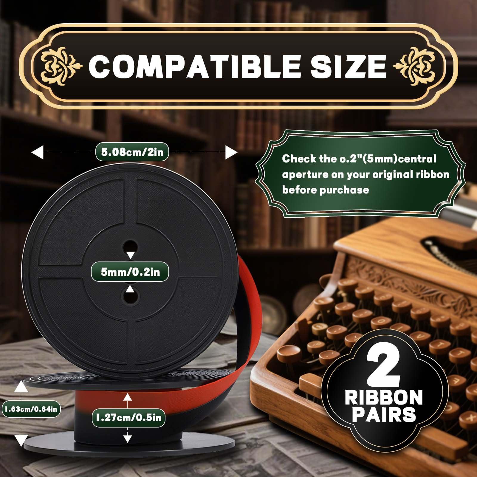 2 Pairs Typewriter Ribbon，Universal Typewriter Ribbon，Durable Twin Spool Replacement, Compatible with Smith Corona, Royal Classic Typewriters ，Suitable for Most Vintage Typewriters（Black/Red） - Image 2
