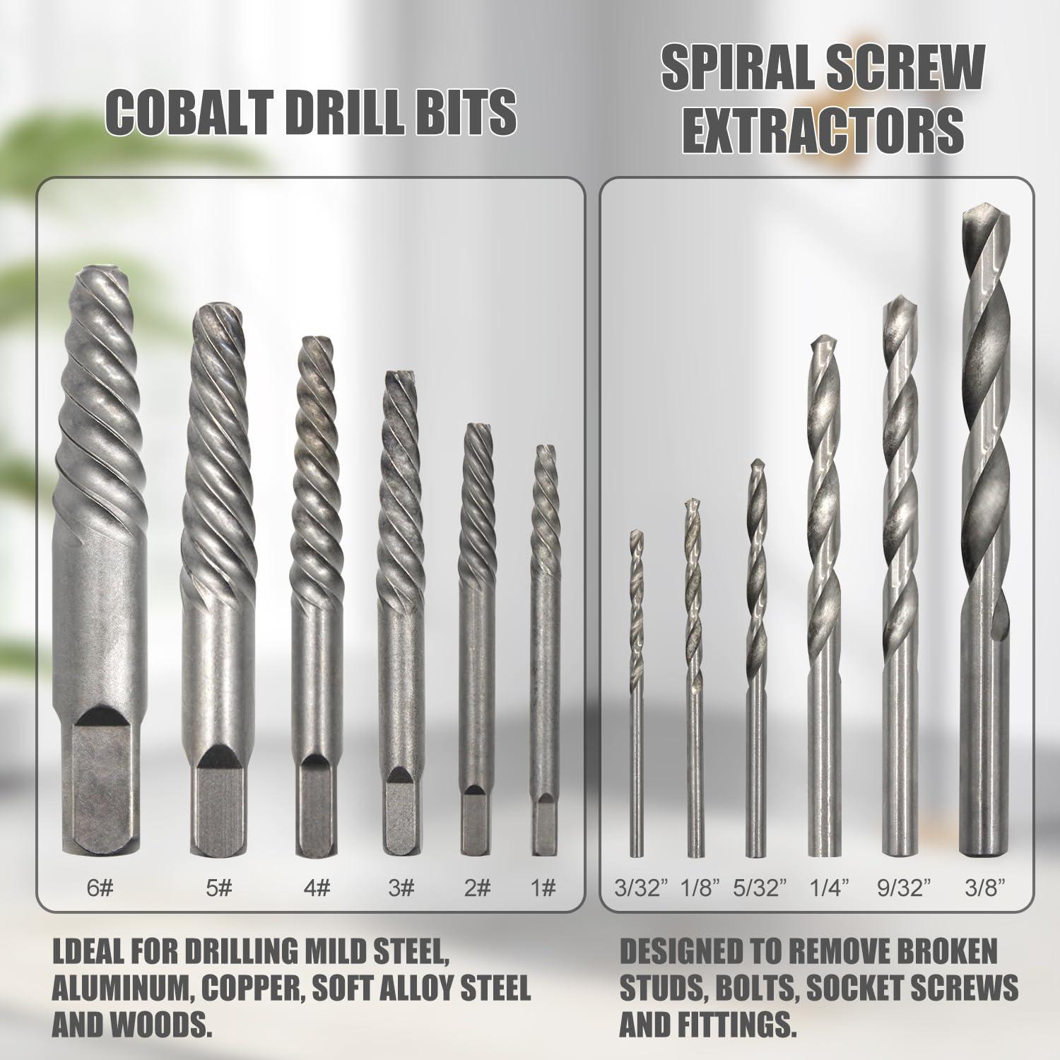26 Piece Impact Bolt and Spiral Screw Extractor Set & Hand Drill Bit Kit,stripped screw extractor,for Removing Broken Studs Bolts Socket Screws and Fittings - Image 4
