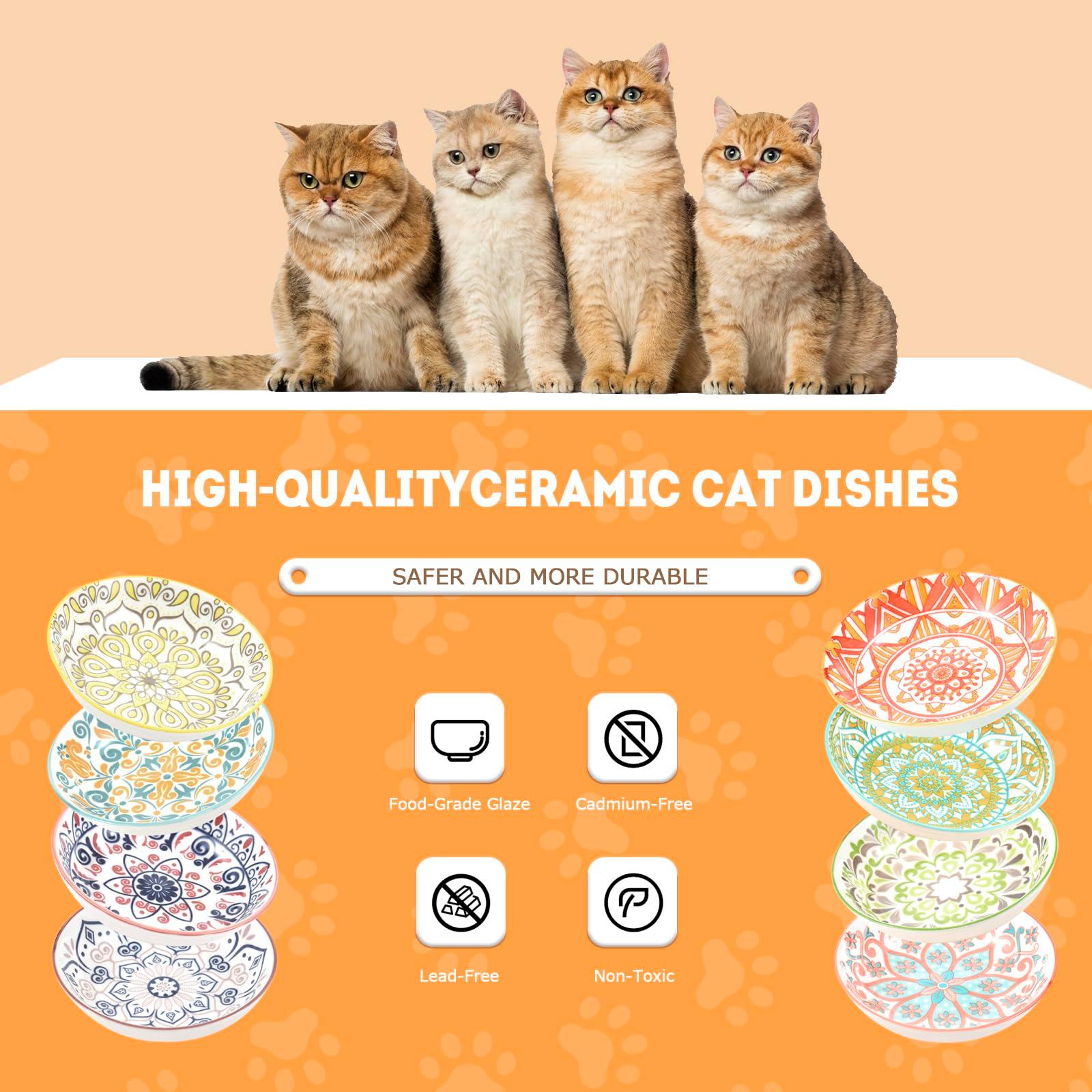 Cat Food Bowls for Indoor Cats Ceramic Cat Bowls Whisker Friendly Cat Dishes for Food and Water 5.5 Inches Kitten Bowls Cute Cat Feeding Bowls Set Cat Wet Food Bowl Set Shallow Cat Plate - Image 4