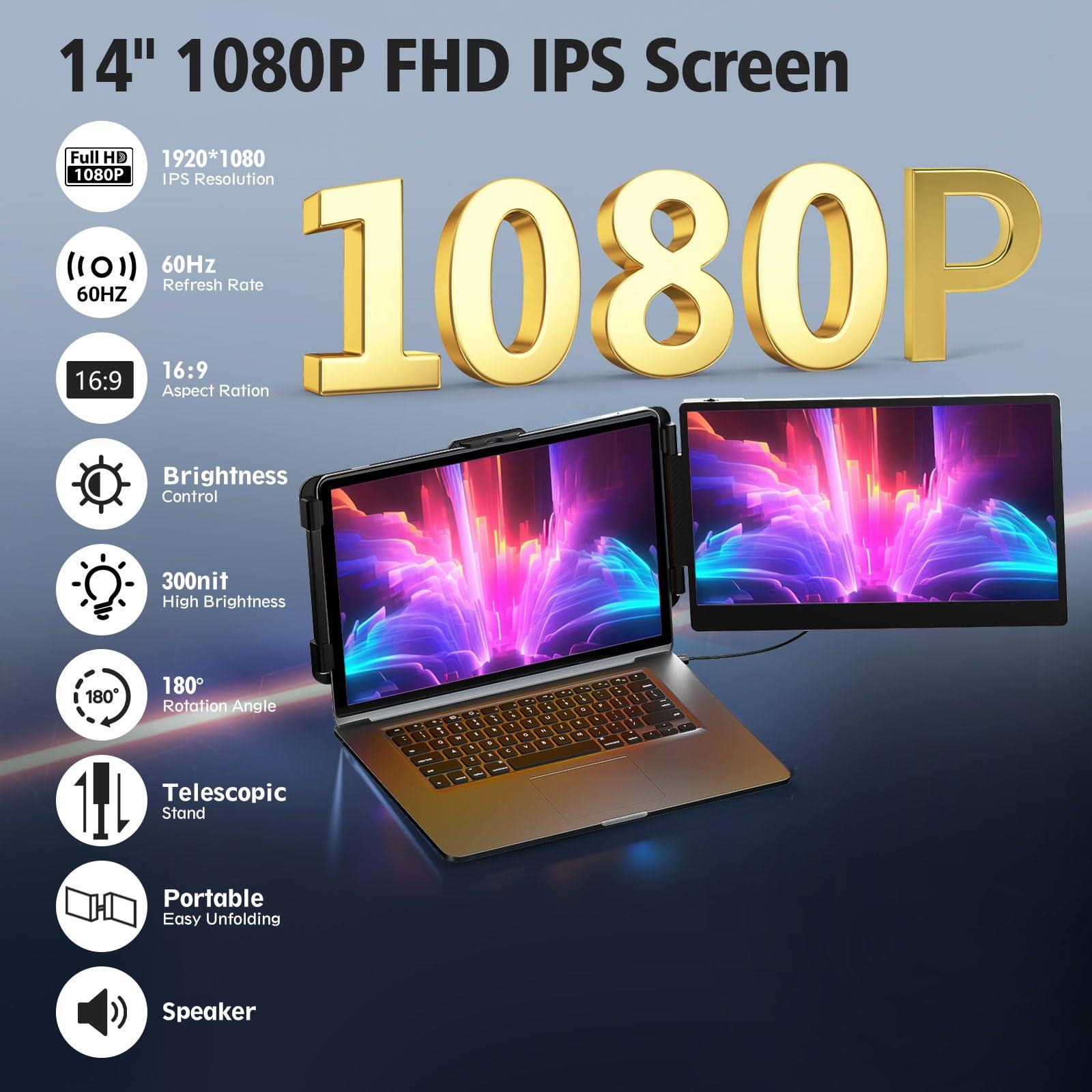BOSII Laptop Screen Extender Monitor - 14 Inch Dual IPS FHD 1080P HDMI/USB-A/Type-C Extended Portable Monitor for Laptops (Maximum Length: 15.74") Compatible with Windows Mac Travel Work - Image 4