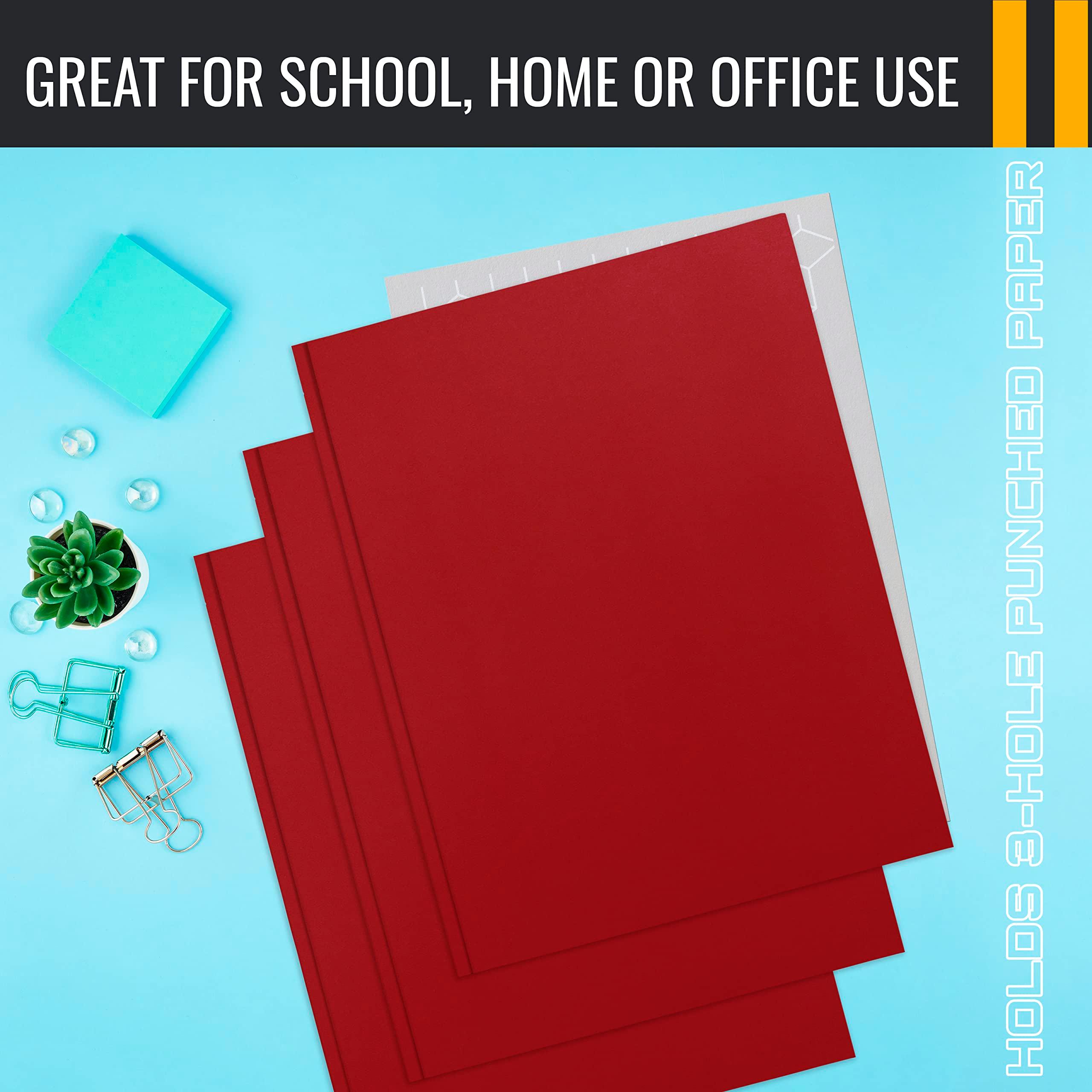 Better Office Products Red Paper 2 Pocket Folders with Prongs, 50 Pack, Matte Texture, Letter Size Paper Folders, 50 Pack, with 3 Metal Prong Fastener Clips, RED - Image 6