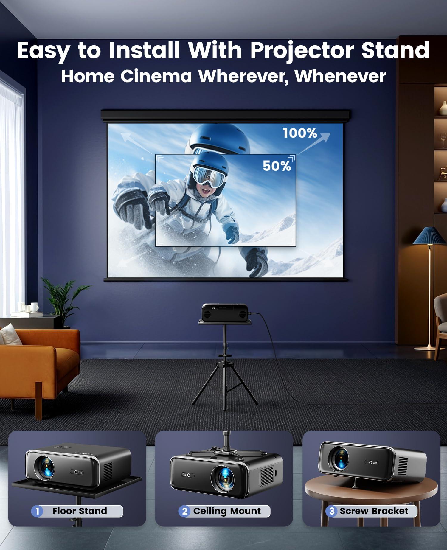 [Auto Focus/4K Support] Projector with WiFi 6 and Bluetooth 5.2, 700ANSI Native 1080P Outdoor Movie Projector, WiMiUS P62 Auto 6D Keystone & 50% Zoom, Smart Home Projector for iOS/Android/TV Stick - Image 4