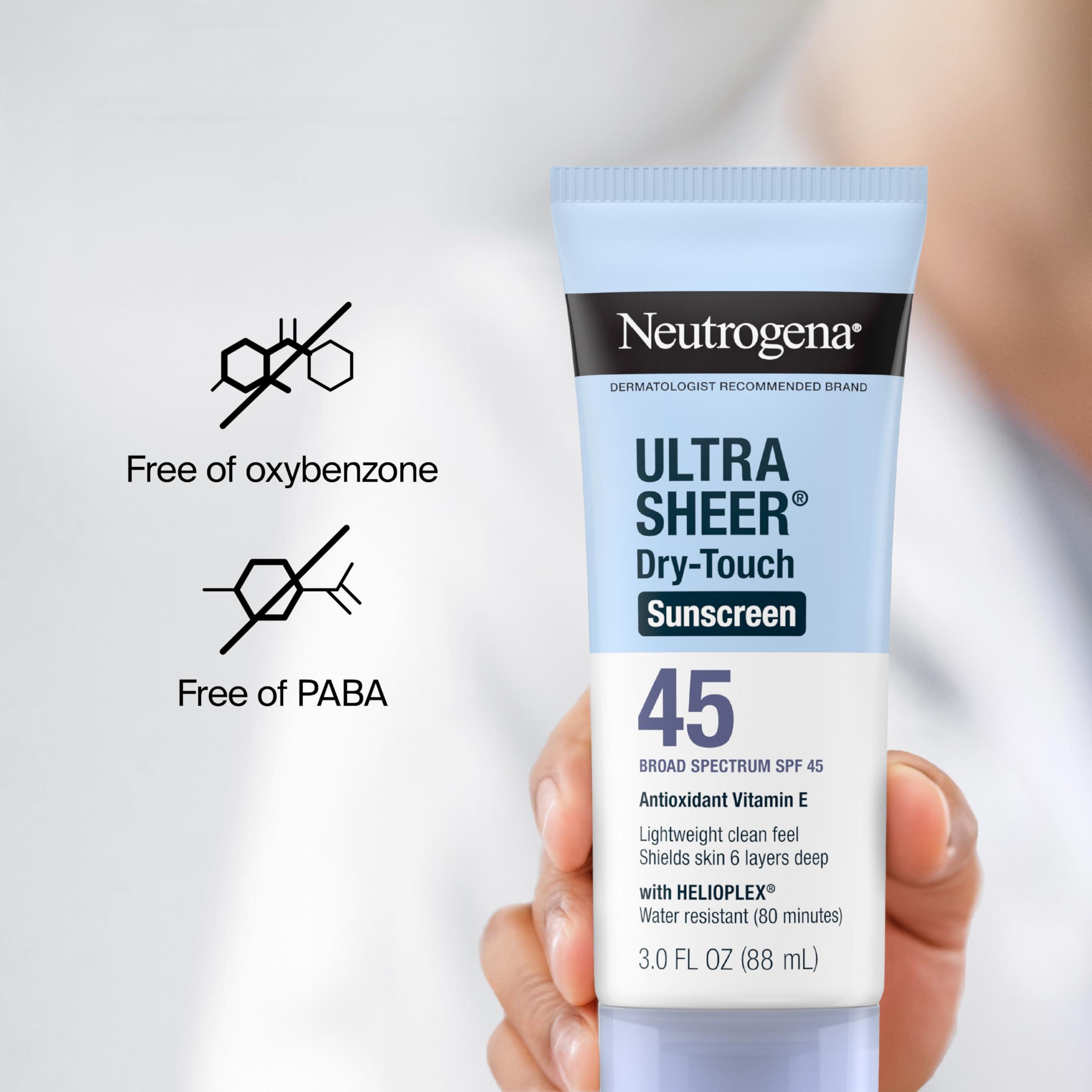 Neutrogena Ultra Sheer Dry-Touch Sunscreen For Face & Body, SPF 45 Broad Spectrum UVA/UVB Protection, Lightweight Water Resistant & Non-Greasy, Travel Size Sunscreen, 3 fl. oz 2 pack - Image 7