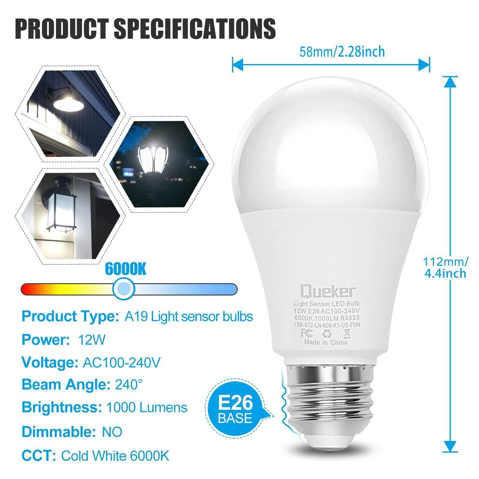 6 Pack Dusk to Dawn Light Bulbs Outdoor 6000K Cool White Sensor Bulbs, 12W (100 Watt Equivalent) Auto On Off Photocell Sensor, E26 A19 1000LM LED Bulbs for Porch Garage Lighting - Image 5