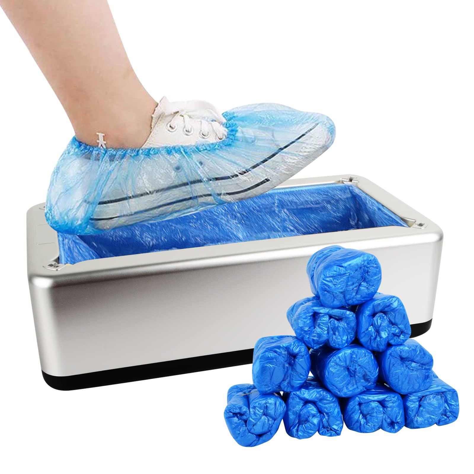 Automatic Shoe Covers Dispenser with 100 PCS Disposable Shoe Covers for Home, Office, Supermarket, Factory, Lab (Silver)