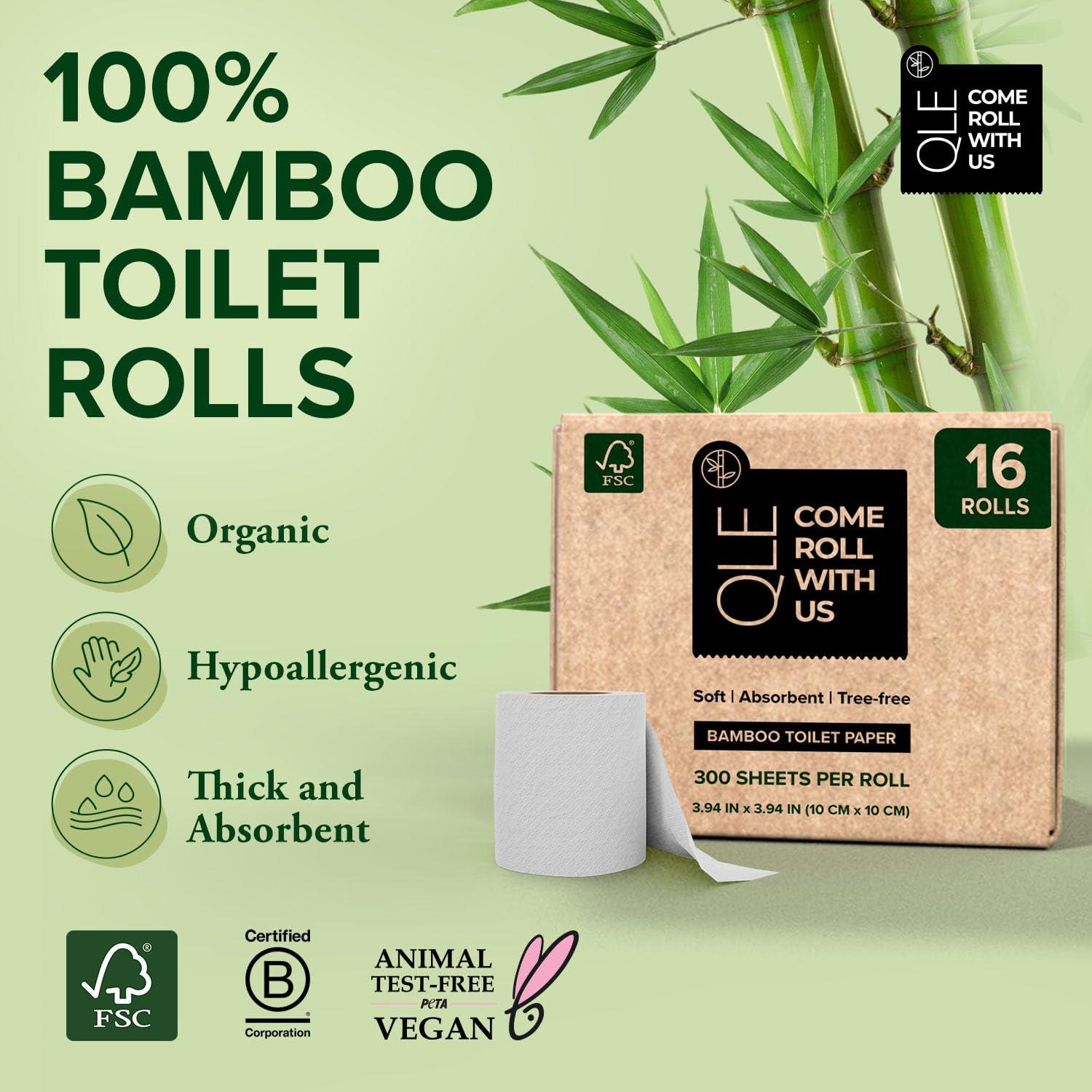 QLE Bamboo Toilet Paper 16 Pack 3 Ply 300 Sheets Bamboo RV Toilet Paper Rolls - Organic Chemical Free Toilet Paper, Hypoallergenic Toilet Paper Bamboo Soft, Compostable Septic Safe Plant Toilet Paper - Image 2