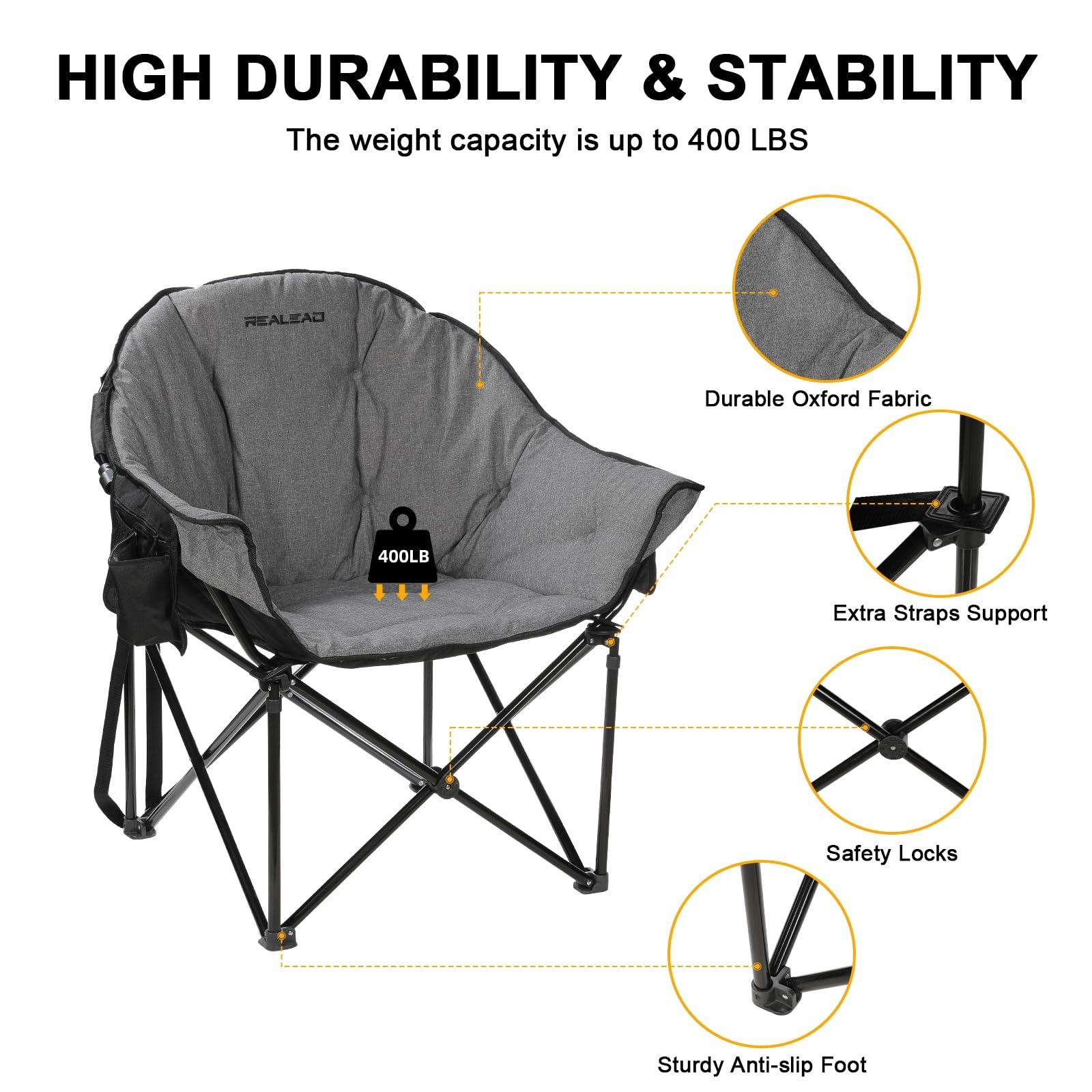 REALEAD Oversized Heated Camping Chair | Fully Thick Padded | Heated Chairs for Outdoor Sports with Back and Seat Heating | Heated Folding Chair for Adults | Support 400lbs | Battery NOT Included - Image 7
