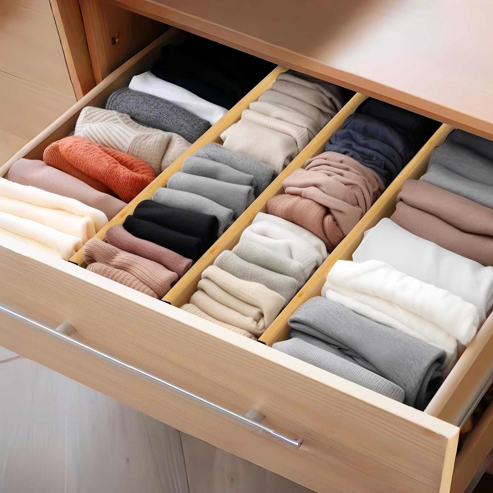 FUICRAST Bamboo Drawer Dividers Organizers, Kitchen Drawer Dividers for Clothes, Adjustable Drawers Separators for Dresser, Bedroom, Bathroom, Office, 4 Pack, 13“-17” - Image 6