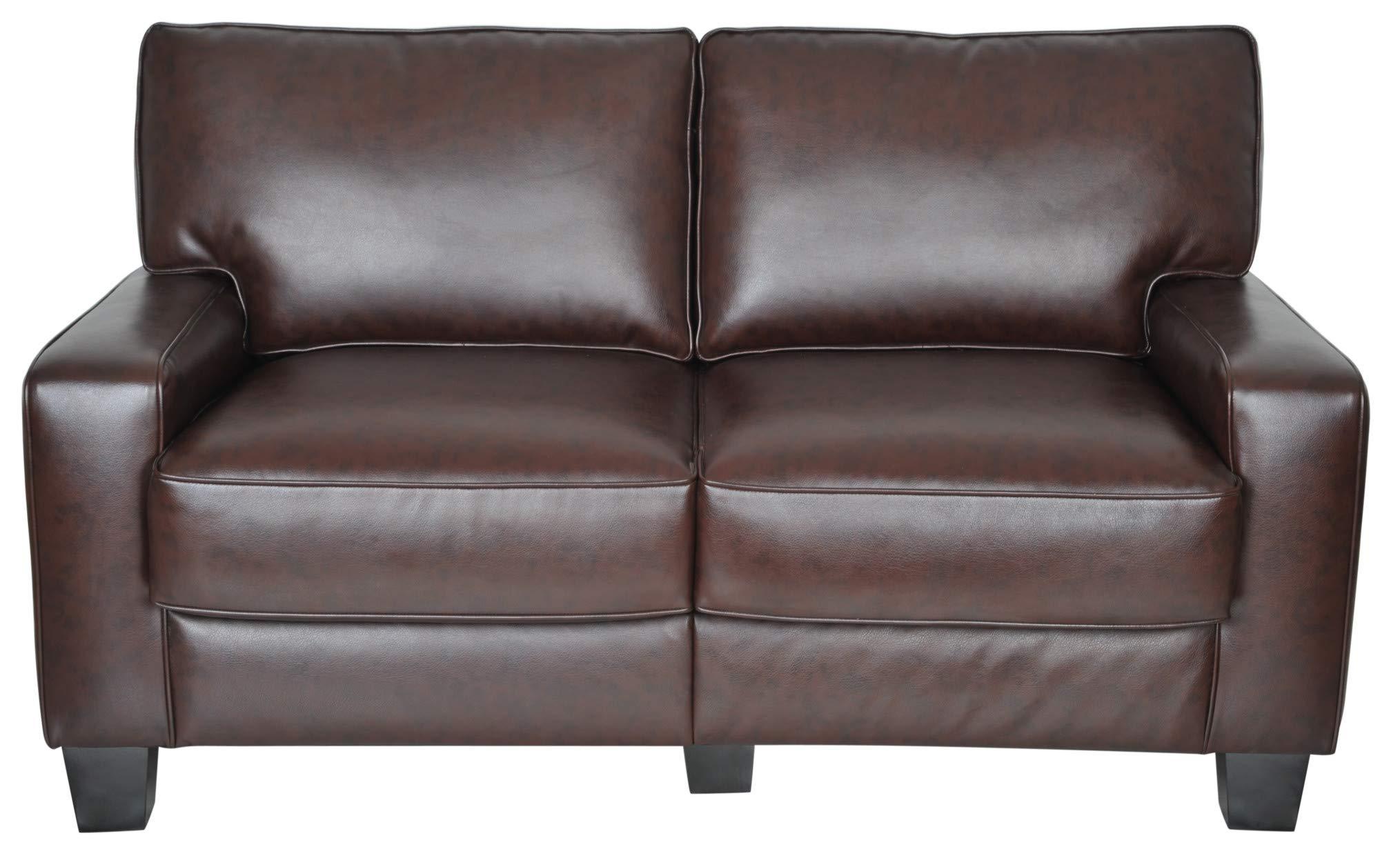Serta Palisades 61" Track Arm Sofa, Durable Bonded Leather, Soft Pillow Back, Pocket Coil Seat Cushions, Loveseat or Couch for Small Spaces, Living Rooms or Bedrooms, Chestnut Brown - Image 7