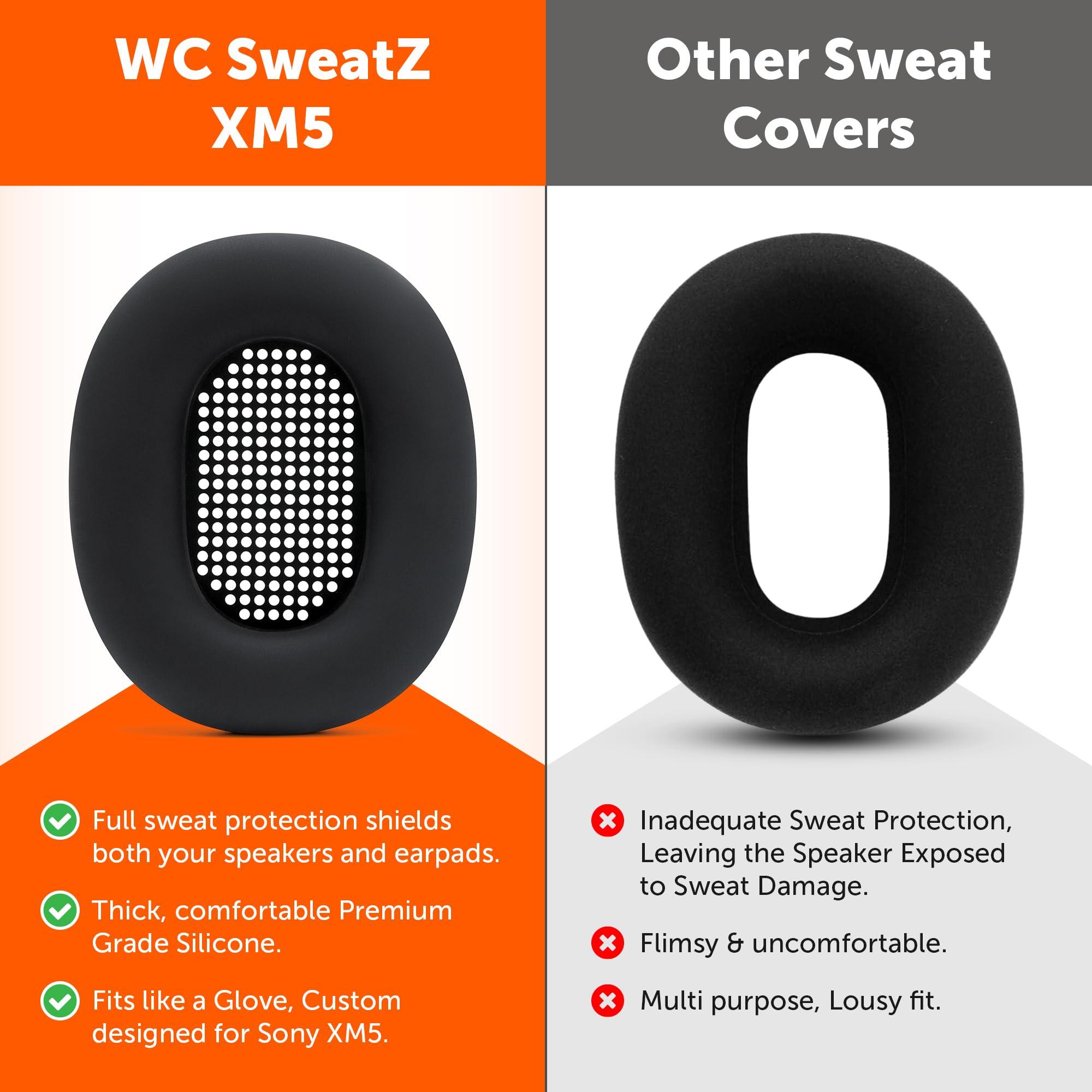 WC SweatZ XM5 - Patented Earpad Sweat Covers for Sony WH1000XM5 by Wicked Cushions | Full 360 Earpad Protection | Sweatproof & Easily Washable | Black - Image 3