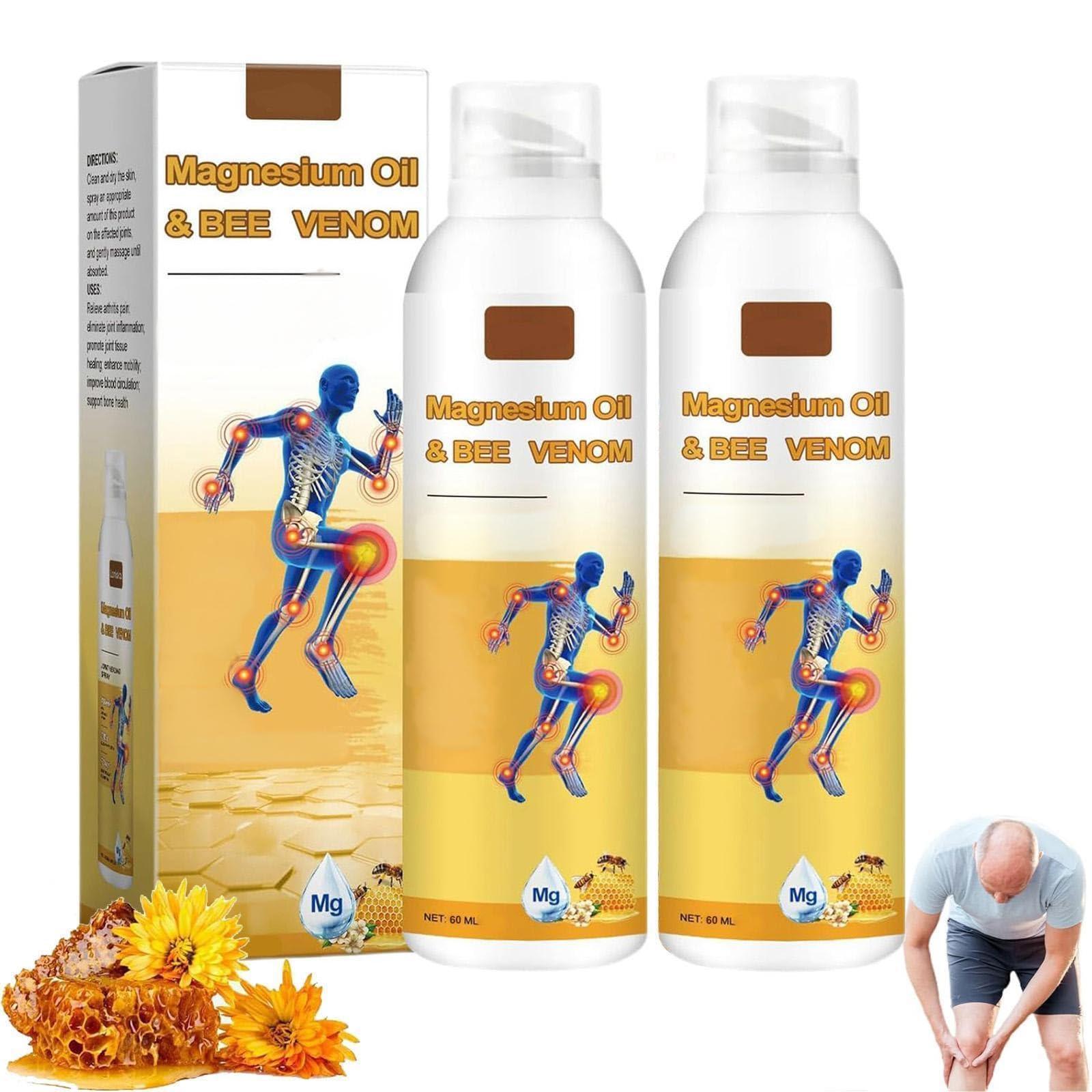 2PCS Magnesium Joint Spray, Magnesium Oil & Bee Venom JointSpray, Magnesium Oil Joint Spray for Muscle，Back, Knee, Hands, Neck，Moisturize (60ML)