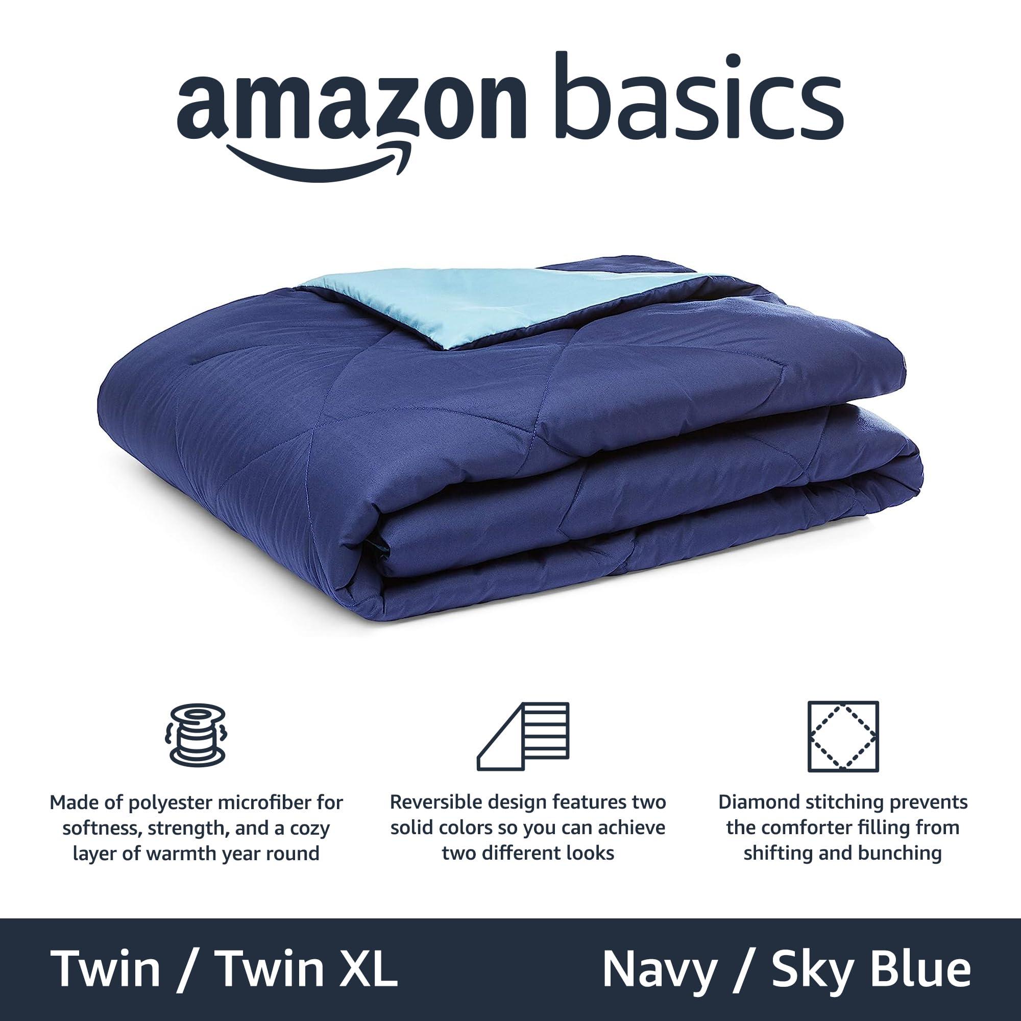 Amazon Basics Comforter Blanket Twin/Twin XL, Reversible Lightweight Microfiber All Season Blanket, Navy/Sky Blue - Image 3