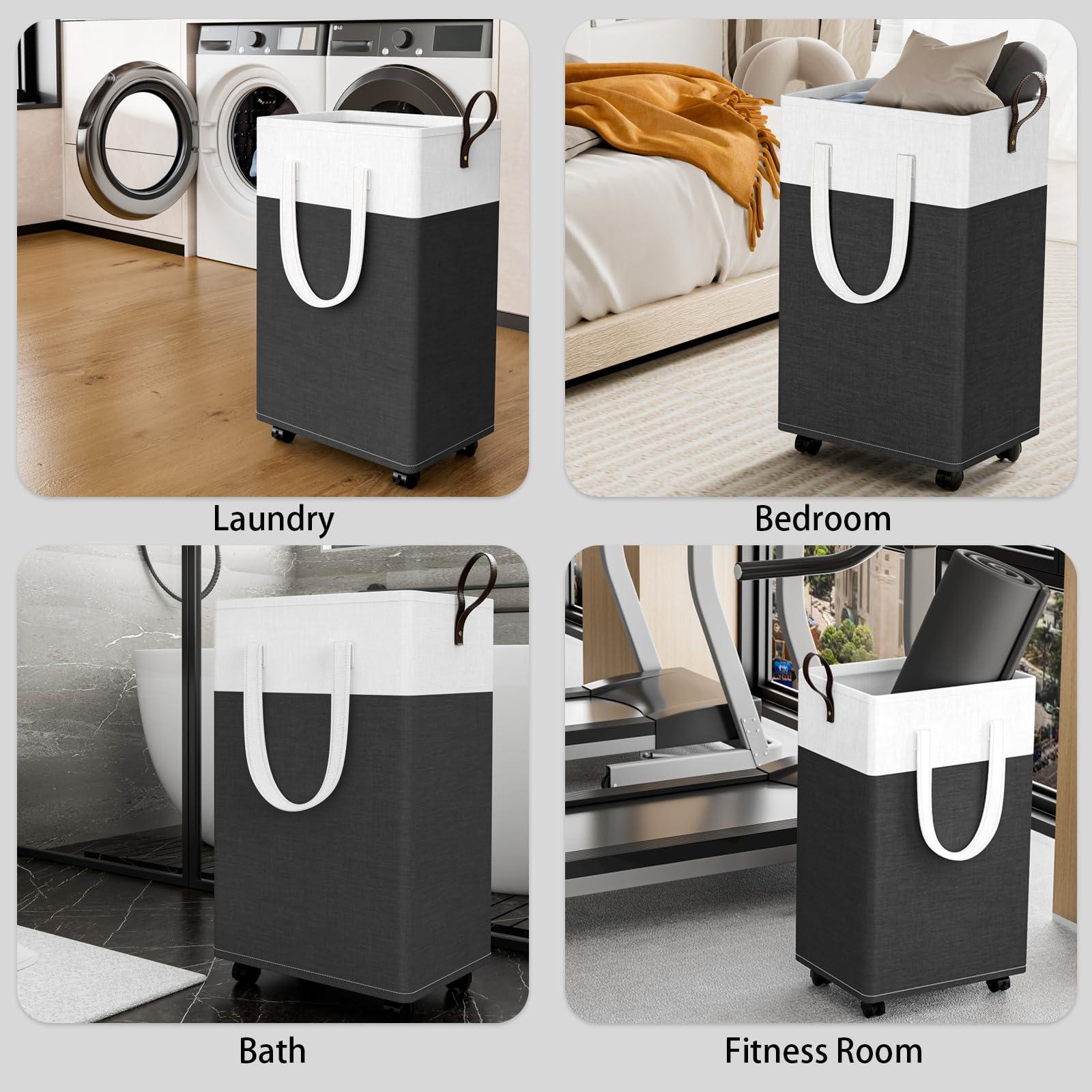HomeHacks 75L Large - Capacity Rolling Laundry Basket, Laundry Hamper with 4 Smooth Wheels, Collapsible Waterproof Clothes Basket, Freestanding Hamper with Handles for Bedroom/Dorm/Laundry Room (Gray) - Image 6