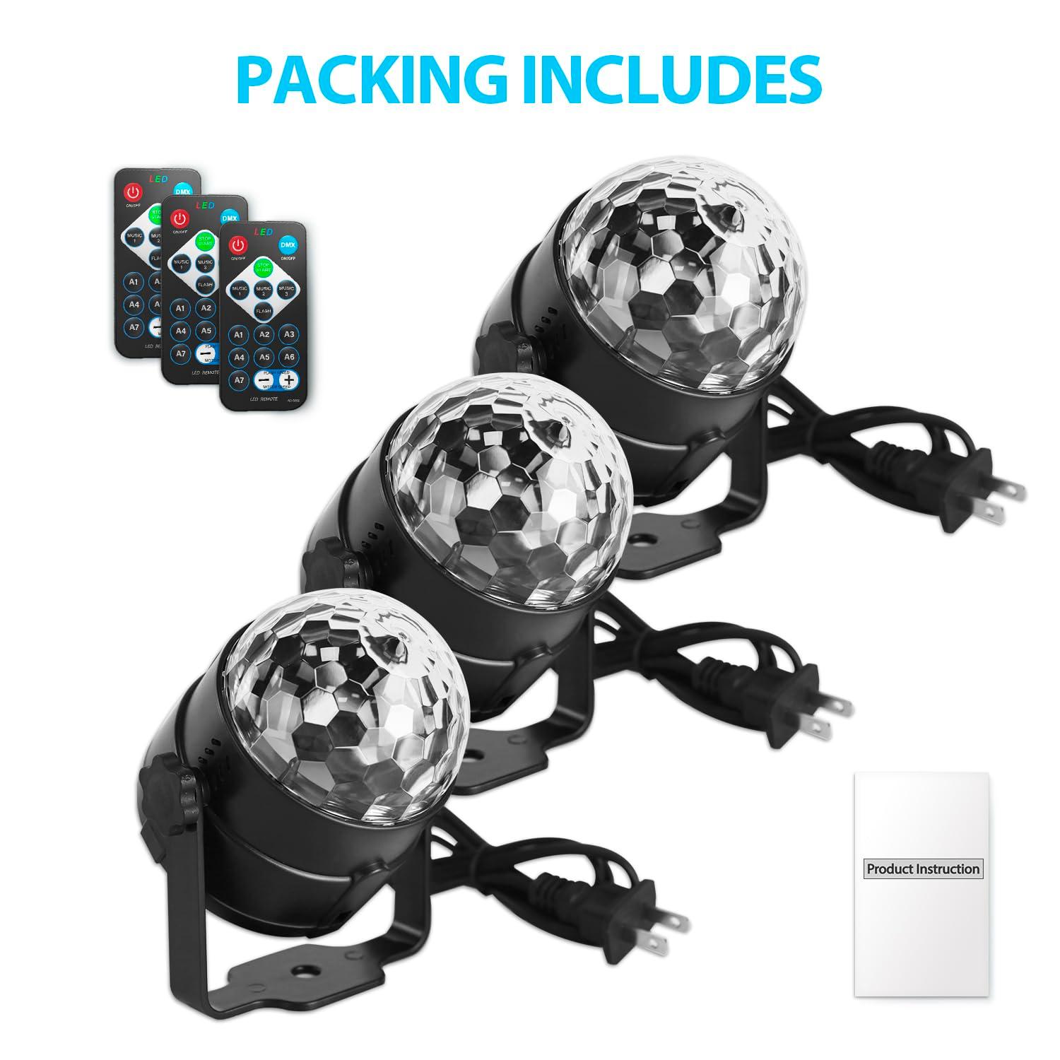 [3-Pack] Disco Ball DJ Party Lights Sound Activated with Remote Control Strobe Lamp 7 Modes Stage Light for Home Room Dance Parties Karaoke Halloween Christmas Birthday Decorations - Image 7