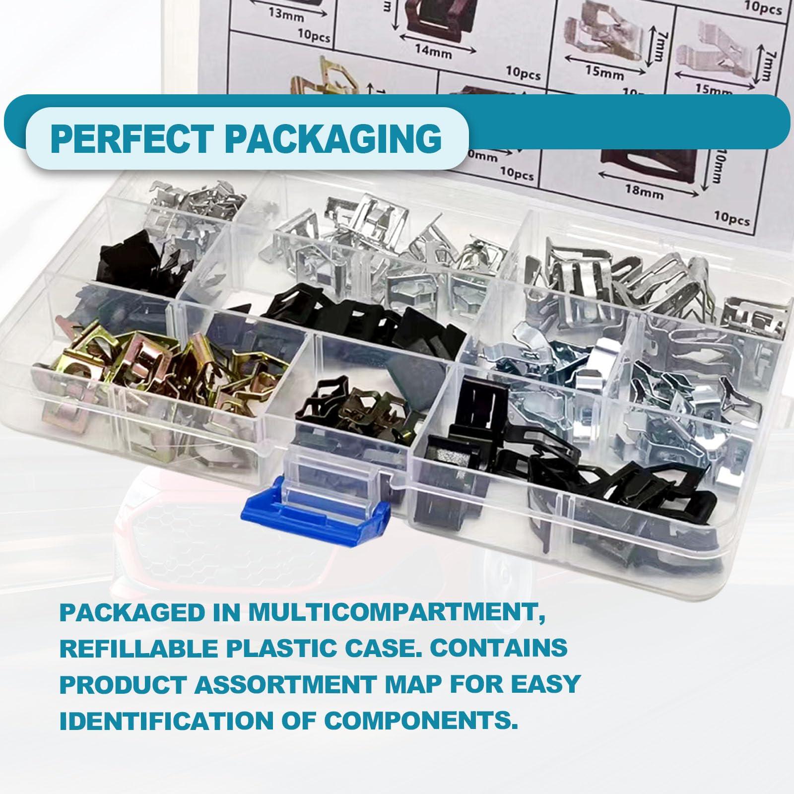 TOPCNOEM 100Pcs 10 Sizes Auto Car U-Clip Metal Trim Panel Spring Clip, Auto U-Clip Body Fastener Clip, Universal Trim Moulding Clip Kit Compatible with VW Audi 4A0-867-276A - Image 5