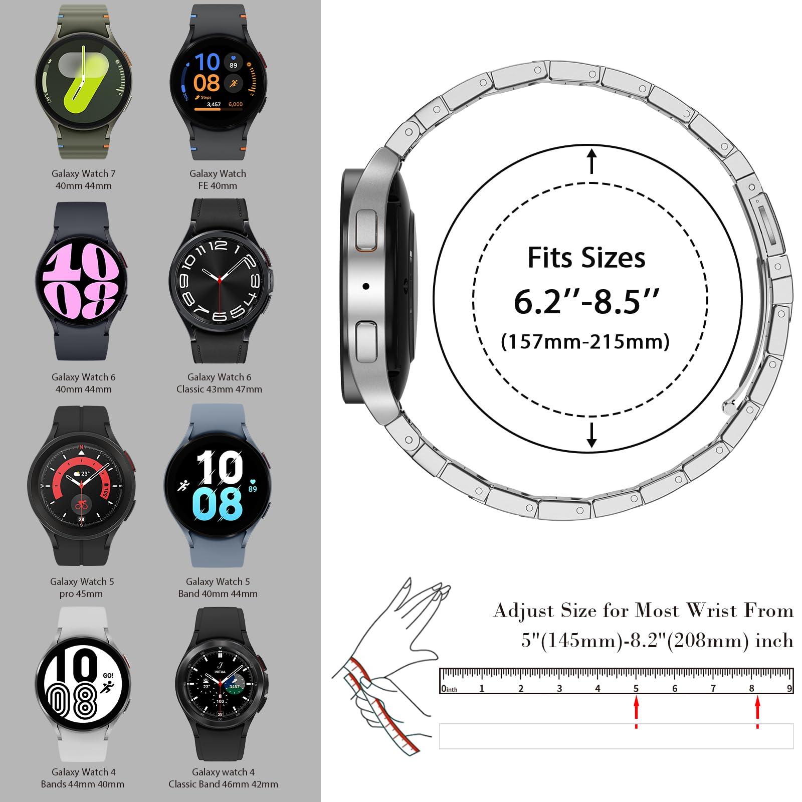 No Gap Stainless Steel Bands Compatible with Samsung Galaxy Watch Band 7/6/5/4/FE 44mm 40mm,Watch 6 Classic Band 47mm 43mm,Watch 5 Pro 45mm,Watch 4 Classic 46mm 42mm, 20mm Metal Strap for Men Women - Image 6