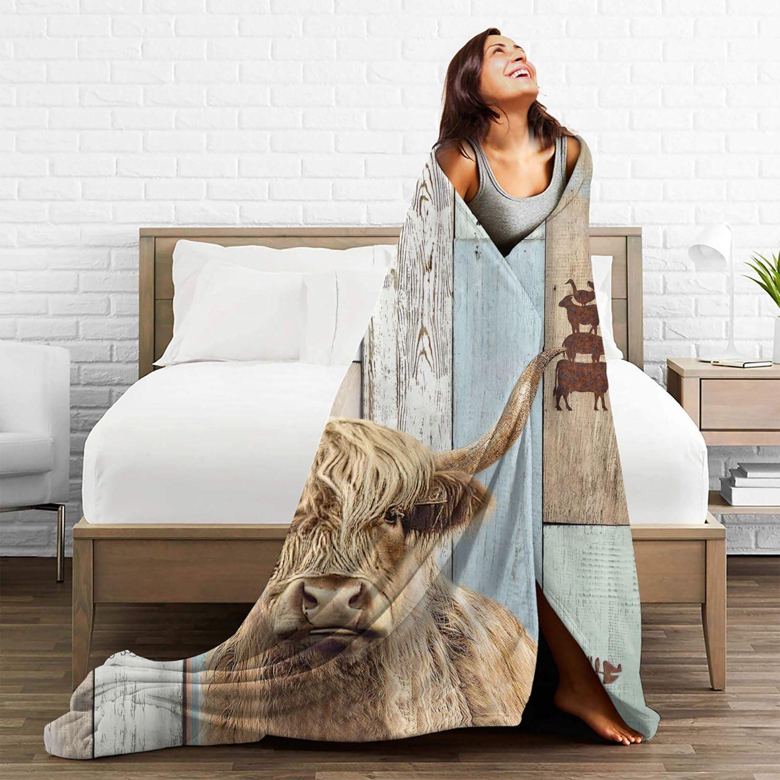 Highland Cow Blanket Highland Cattle Decor Throw Blanket Farmhouse Cow Blanket Gifts for Girls Boys Super Warm Soft Plush Lightweight Fleece Flannel Bedding Blanket for Kids Adults Men Women 50"X40" - Image 8