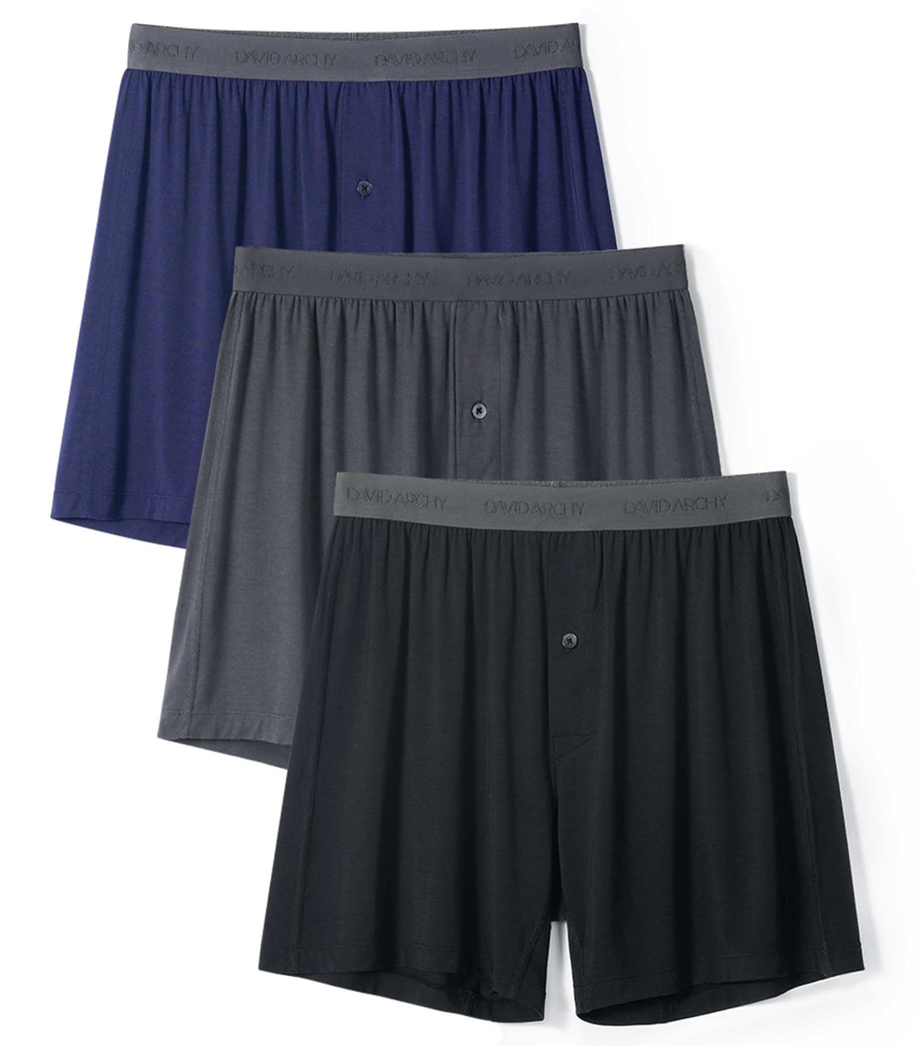 DAVID ARCHY Mens Underwear Bamboo Rayon Boxers for Men Breathable and Cool Men's Boxer Shorts with Button Fly 3 or 5 Pack