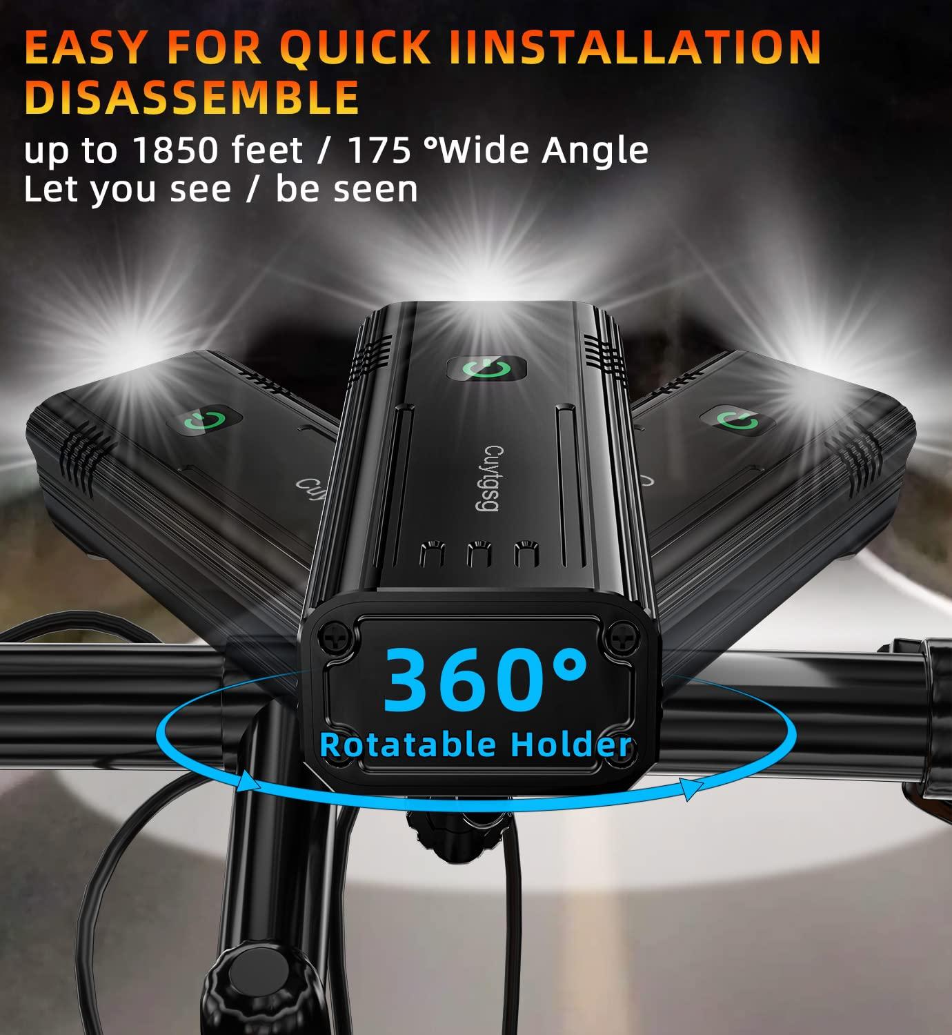 2025 New Super Bright Bike Lights for Night Riding,Aluminum 360°Rotatable 6 LED Bike Headlight,Bicycle Light Taillight-10 Modes,Runtime 48+ hrs,Waterproof Safety Light USB Rechargeable - Image 5